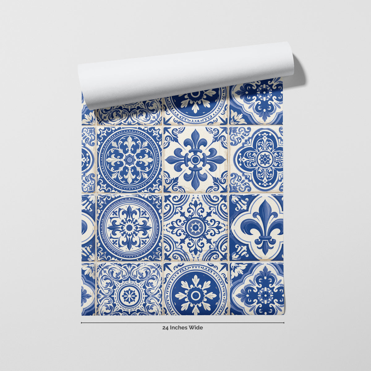 Lisbon Blue wallpaper roll, 24 inches wide