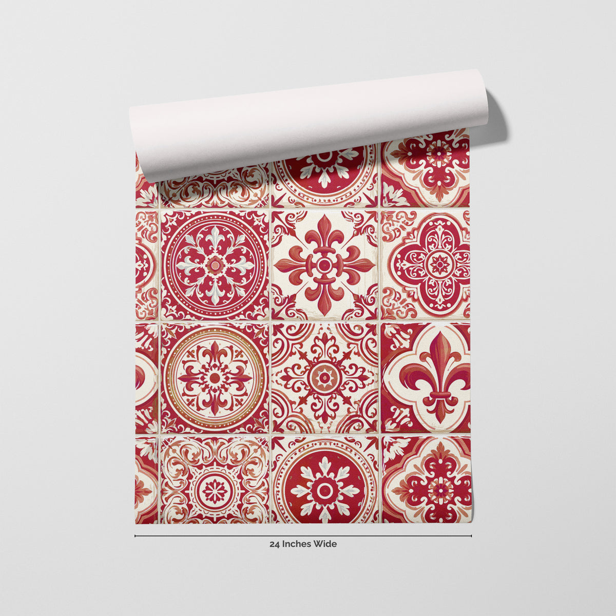 Lisbon Crimson wallpaper roll, 24 inches wide
