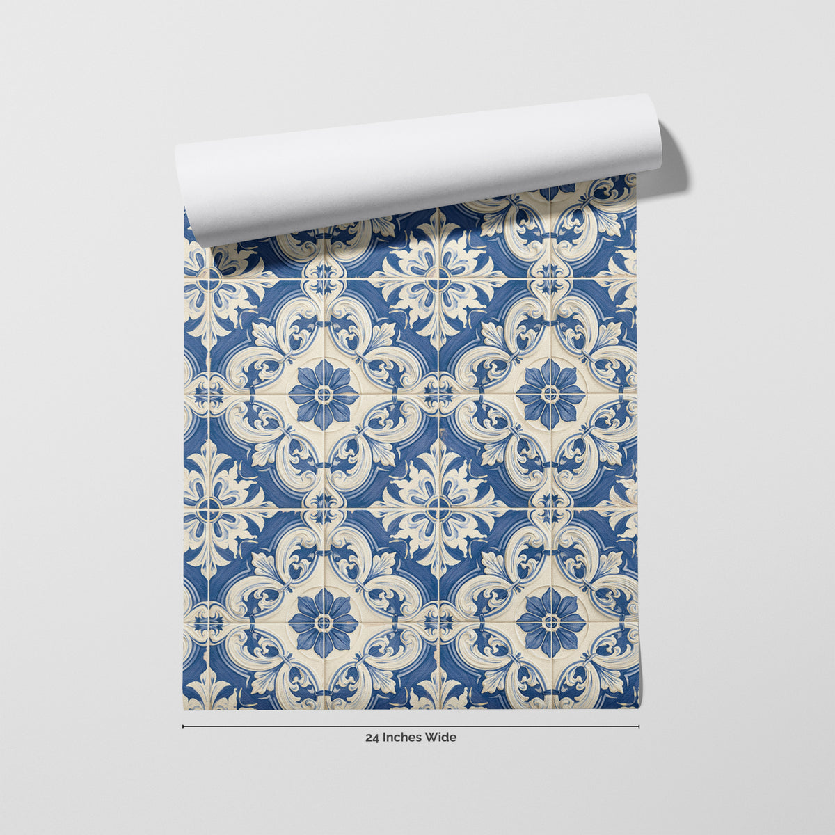 Porto Blue wallpaper roll, 24 inches wide