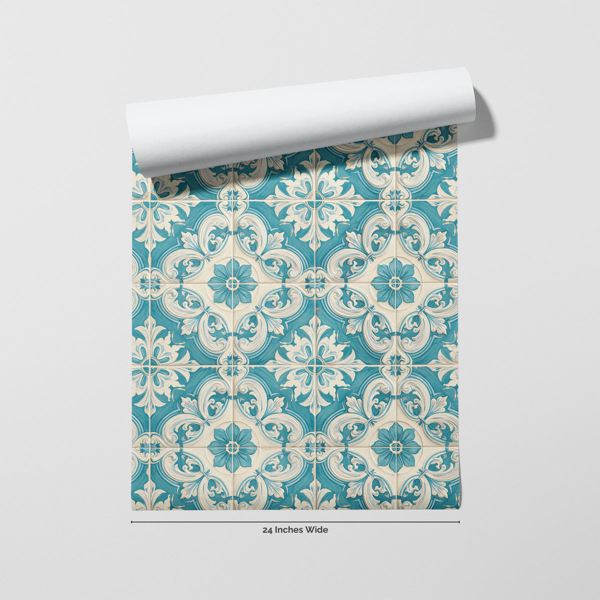 Porto Teal wallpaper roll, 24 inches wide