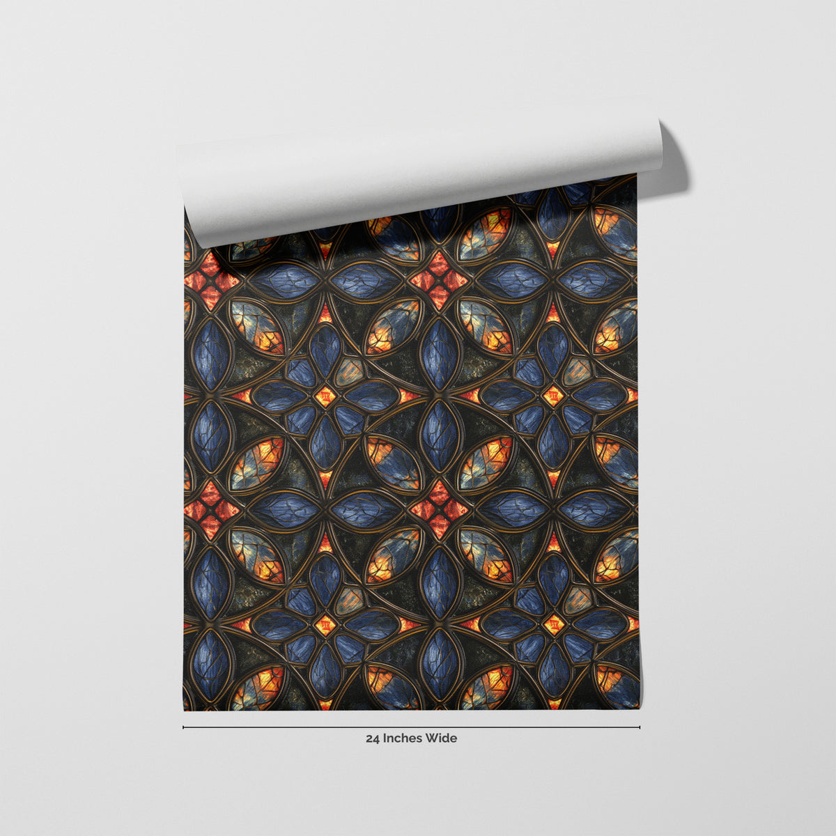 Sapphire Quatrefoil wallpaper roll, 24 inches wide