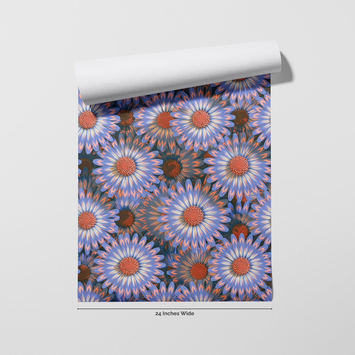 Periwinkle Daisy wallpaper roll, 24 inches wide