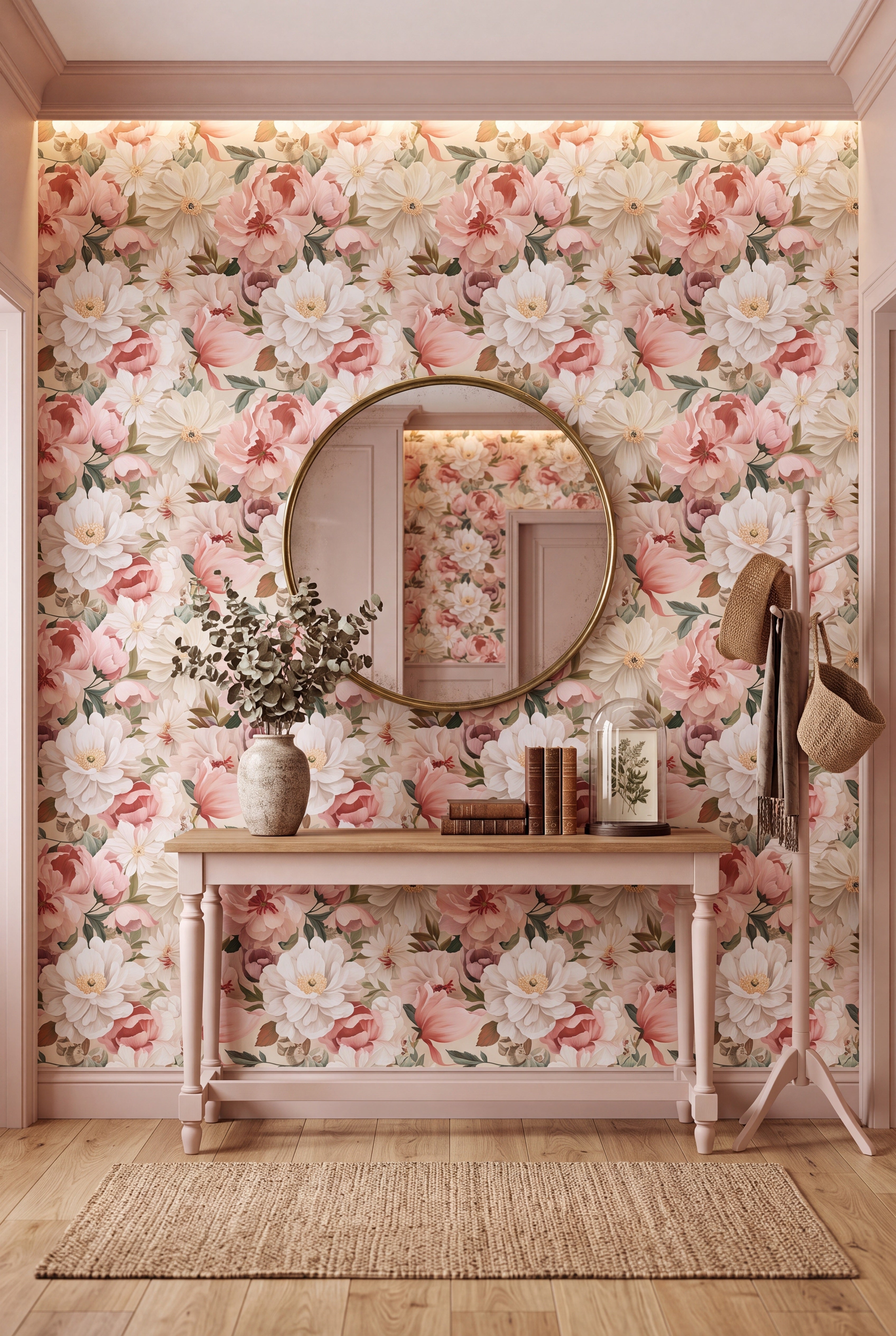 Moody Blush wallpaper shown in an entryway