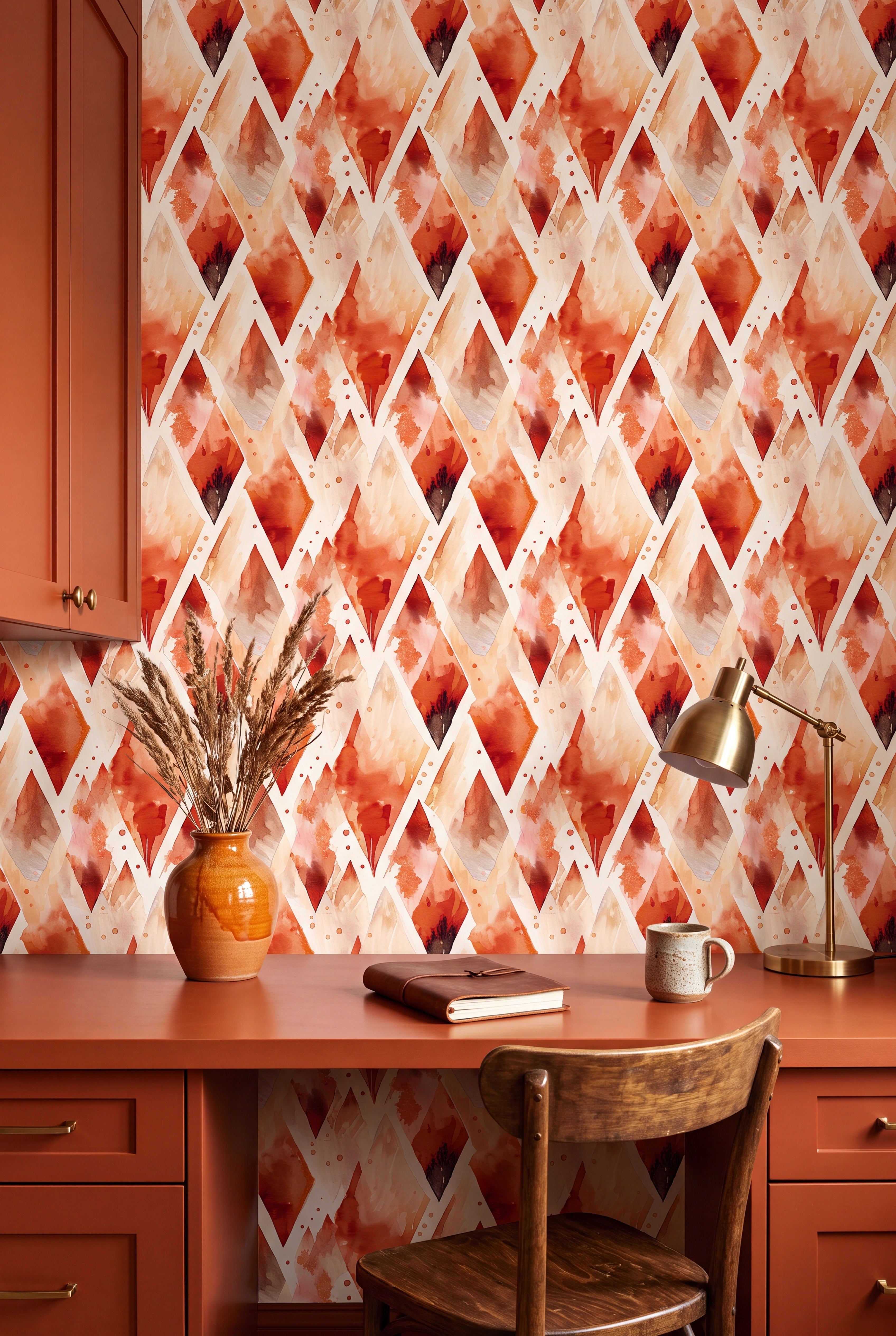 Harlequin Clay wallpaper shown in a home office