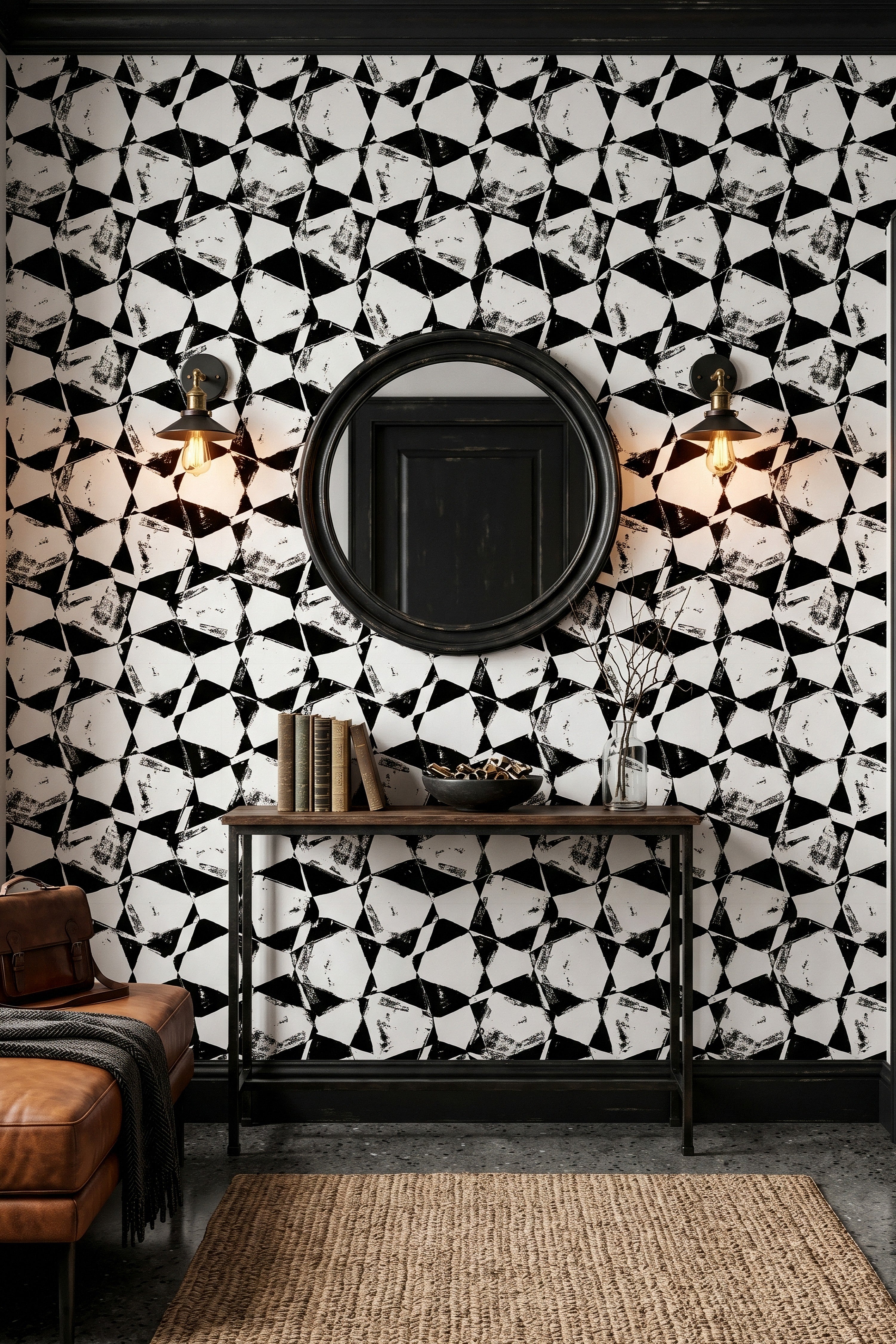 Scribble wallpaper shown in a media room