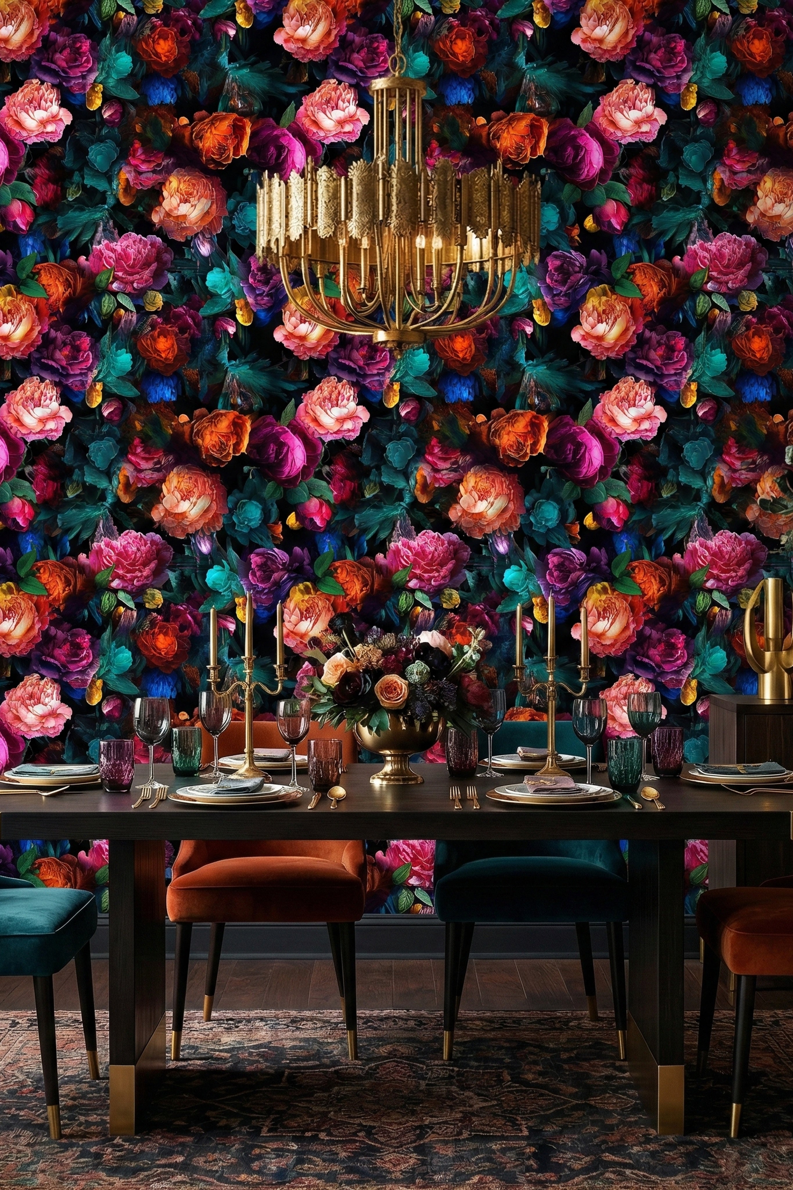 Opulence wallpaper shown in a dining room