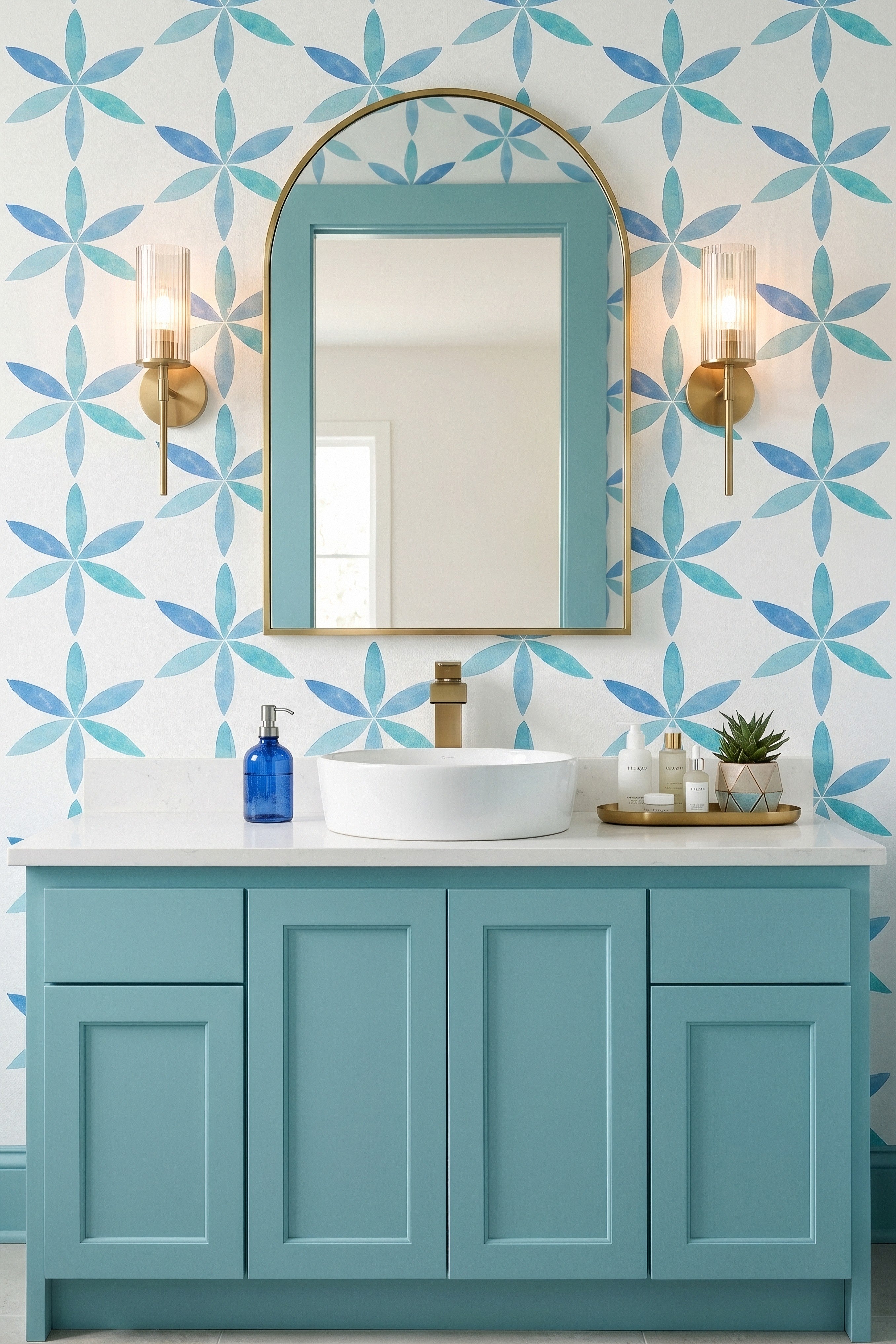 Sea Star wallpaper shown in a powder room