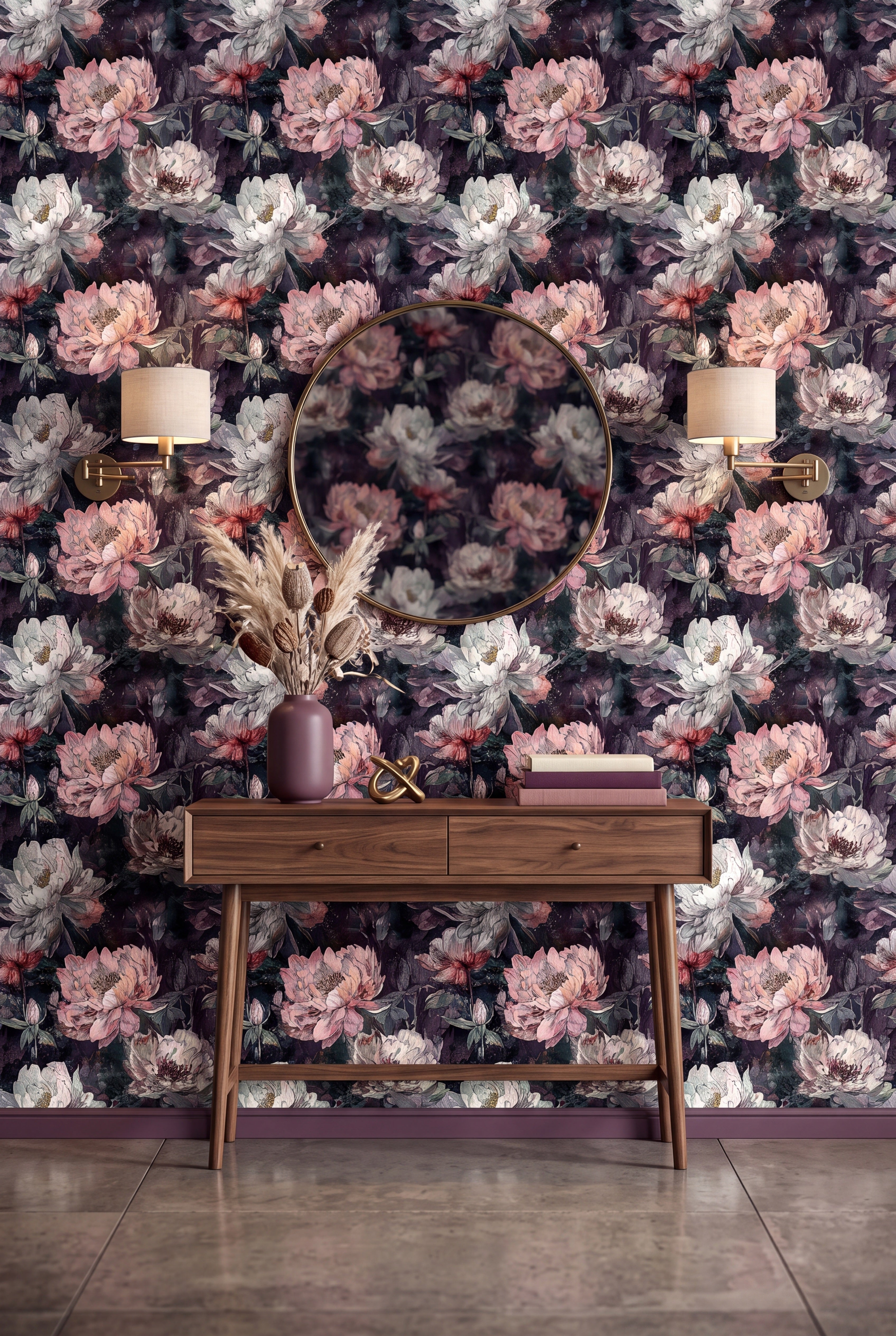 Belladonna wallpaper on an accent wall