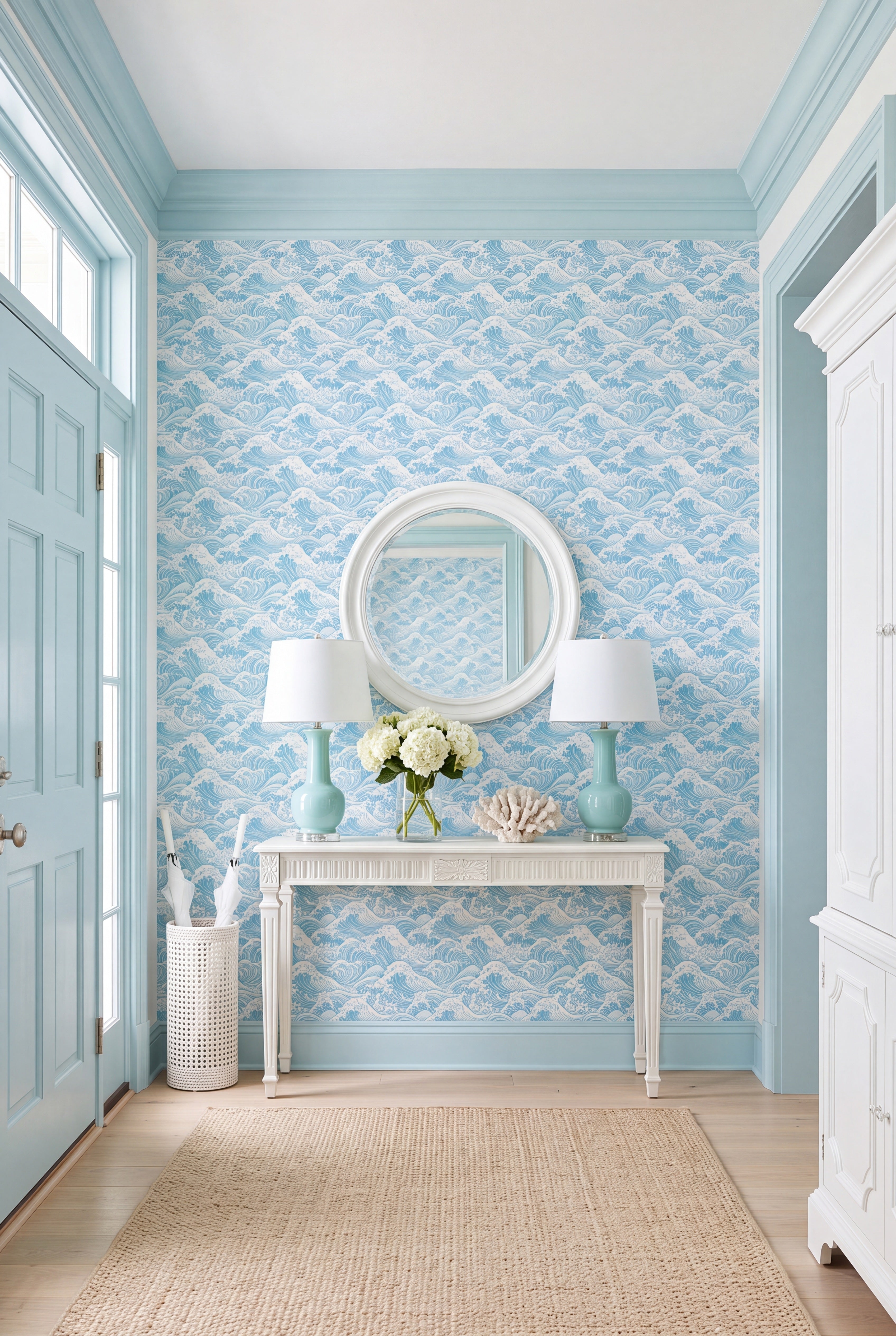 Swell wallpaper shown in an entryway