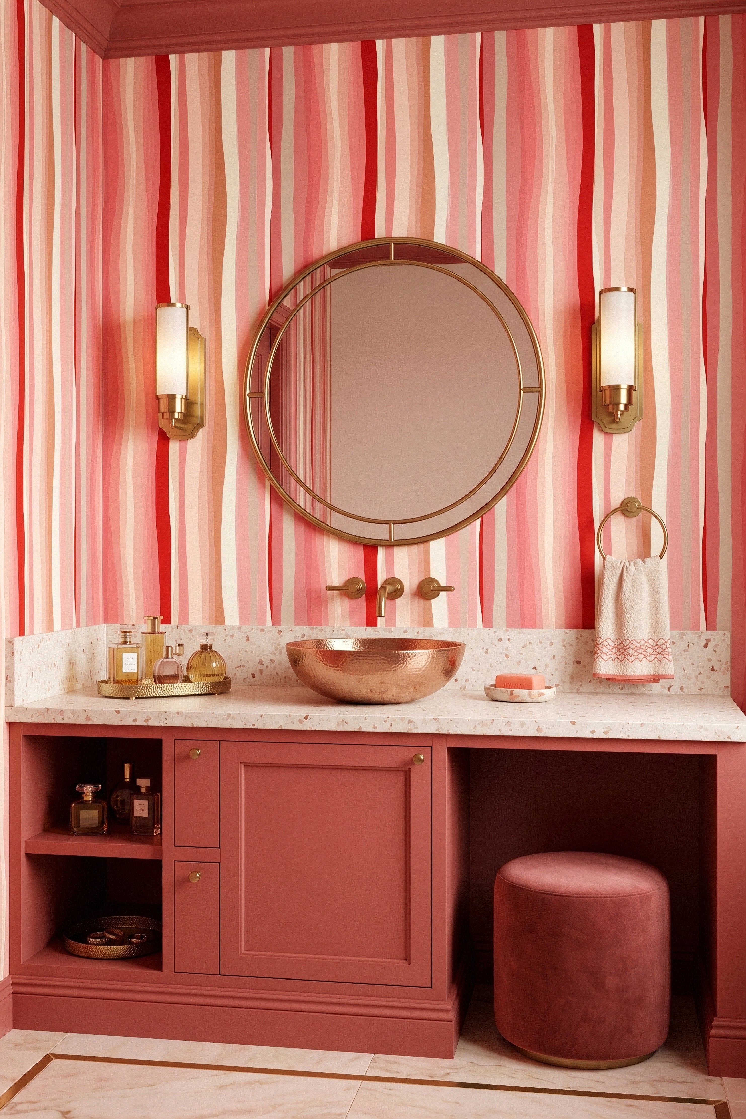 Pink Lemonade wallpaper shown in a powder room