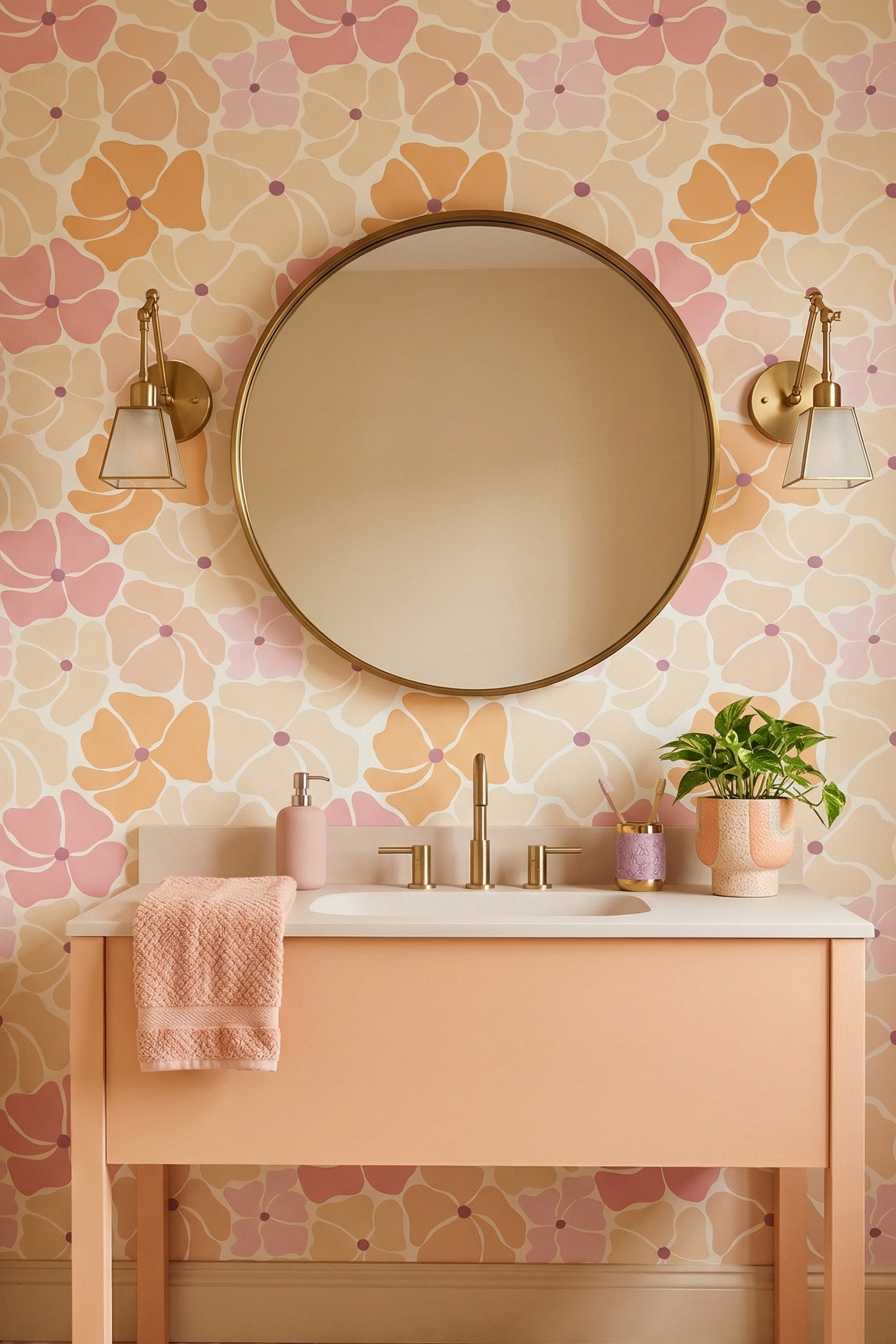 Flower Pop wallpaper shown in a powder room