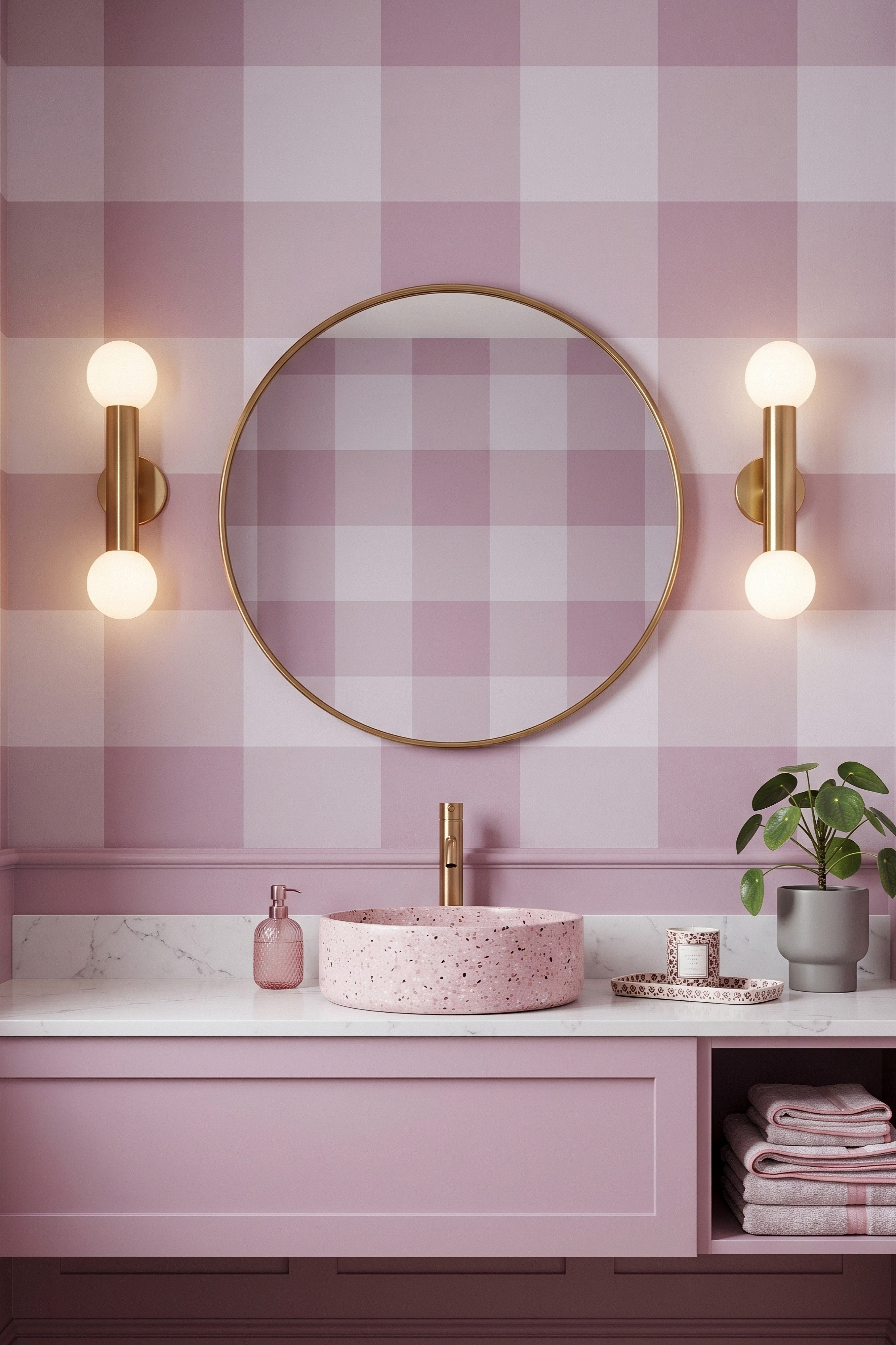 Picnic Plaid wallpaper shown in a powder room