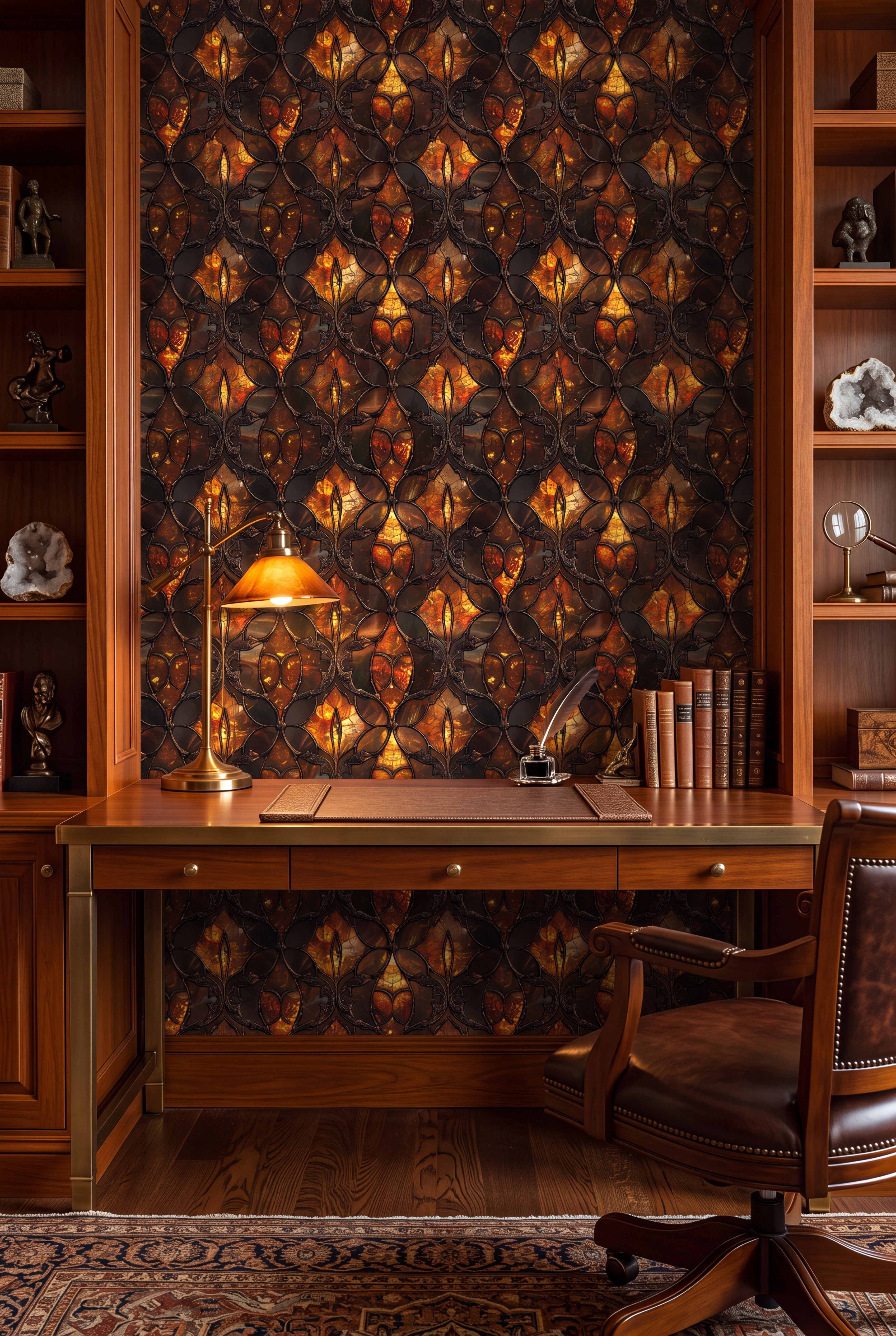 Amber Abbey wallpaper shown in a home office