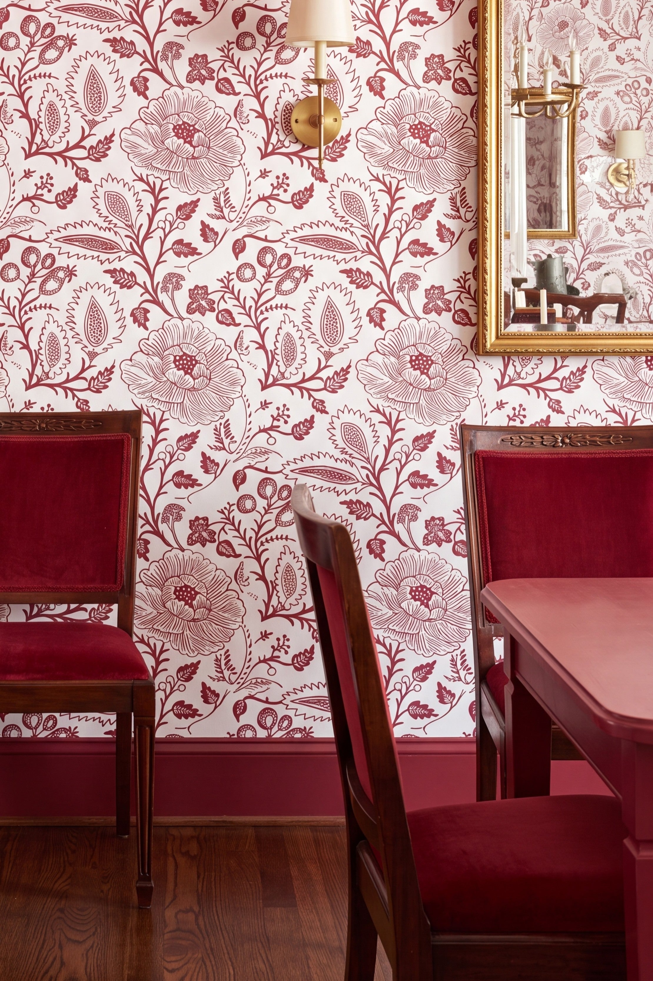 Scarlet Folk wallpaper shown in a dining room