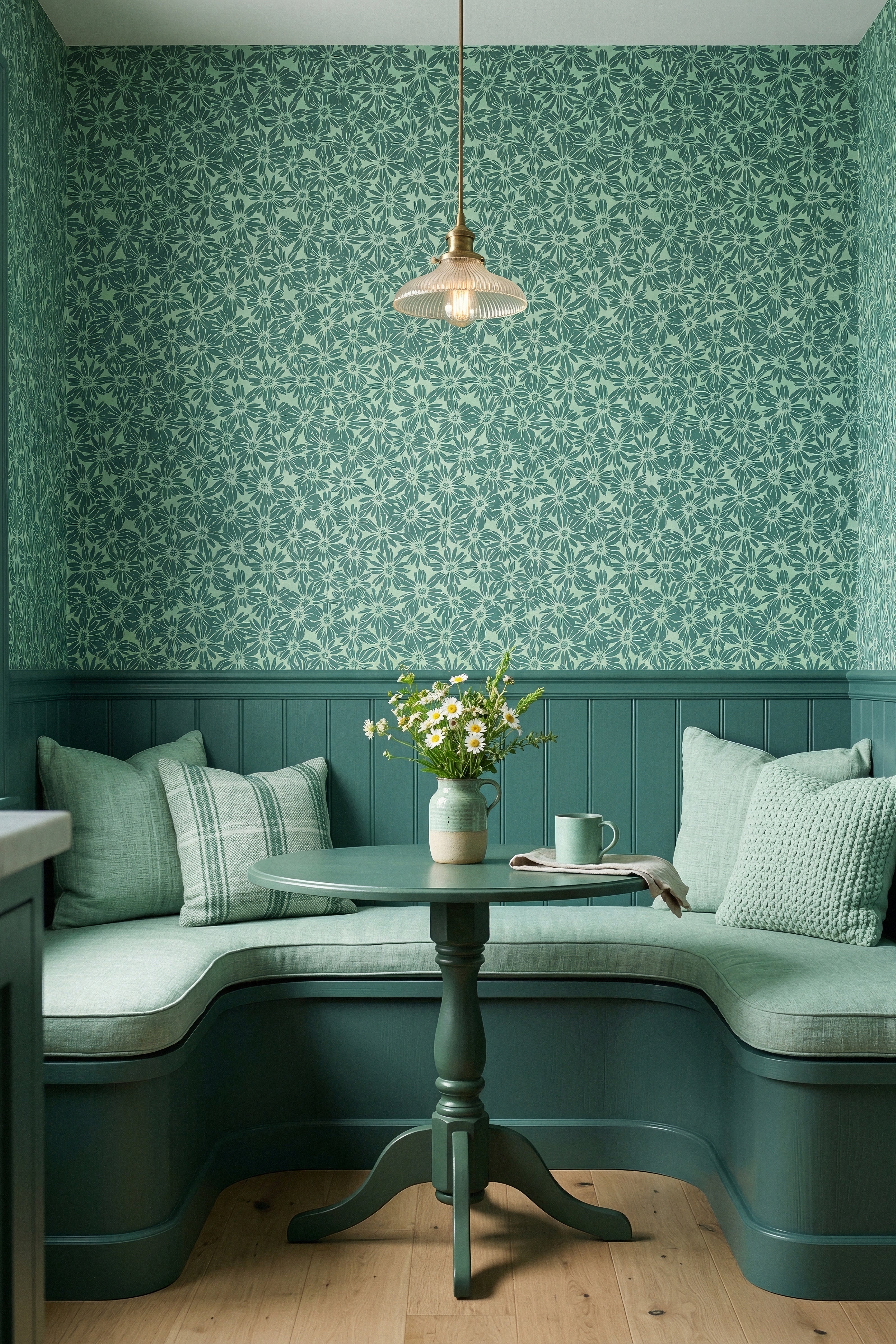Whoopsie Daisy wallpaper shown in a cozy nook