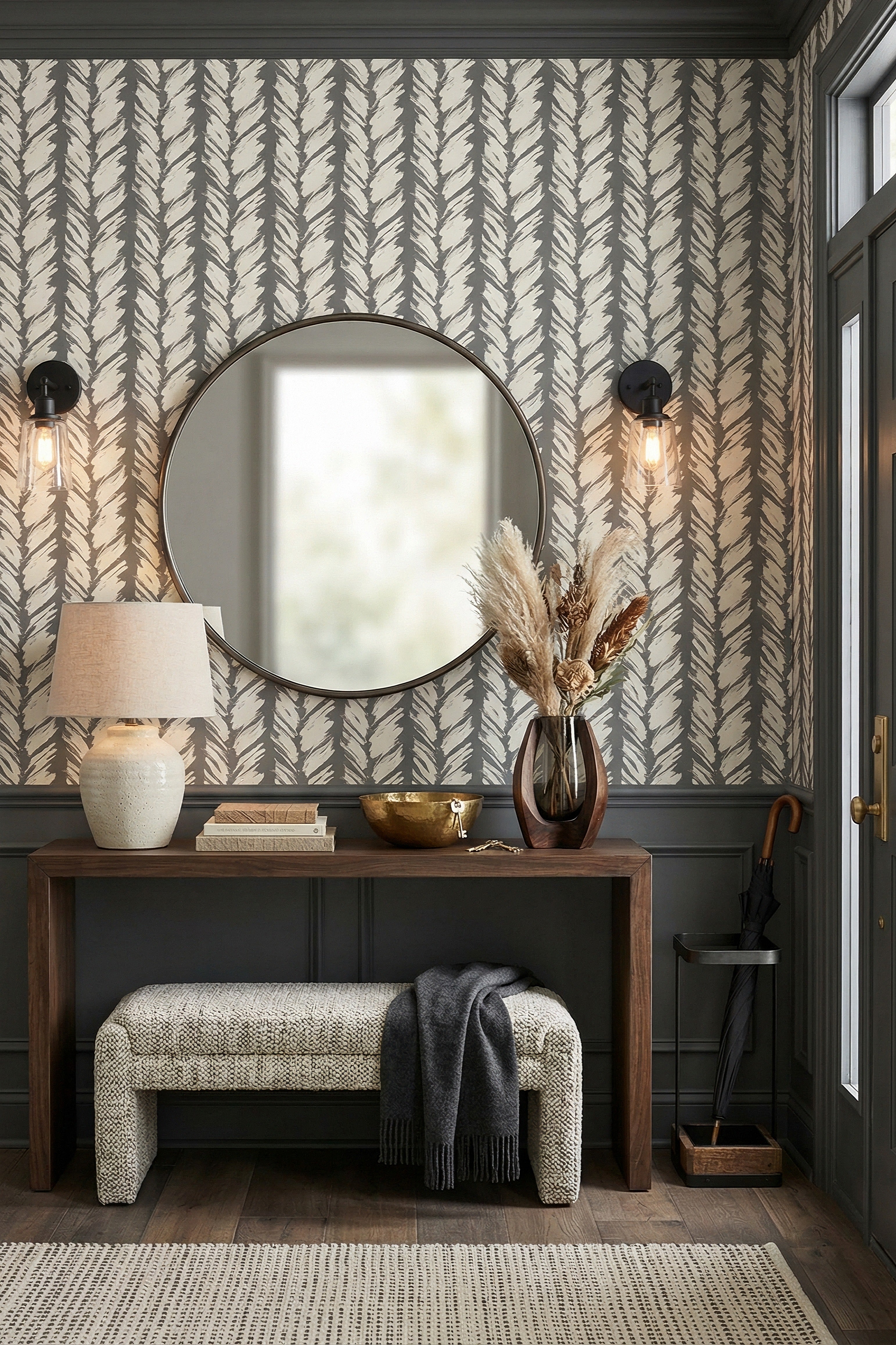 Charcoal Brush wallpaper shown in an entryway