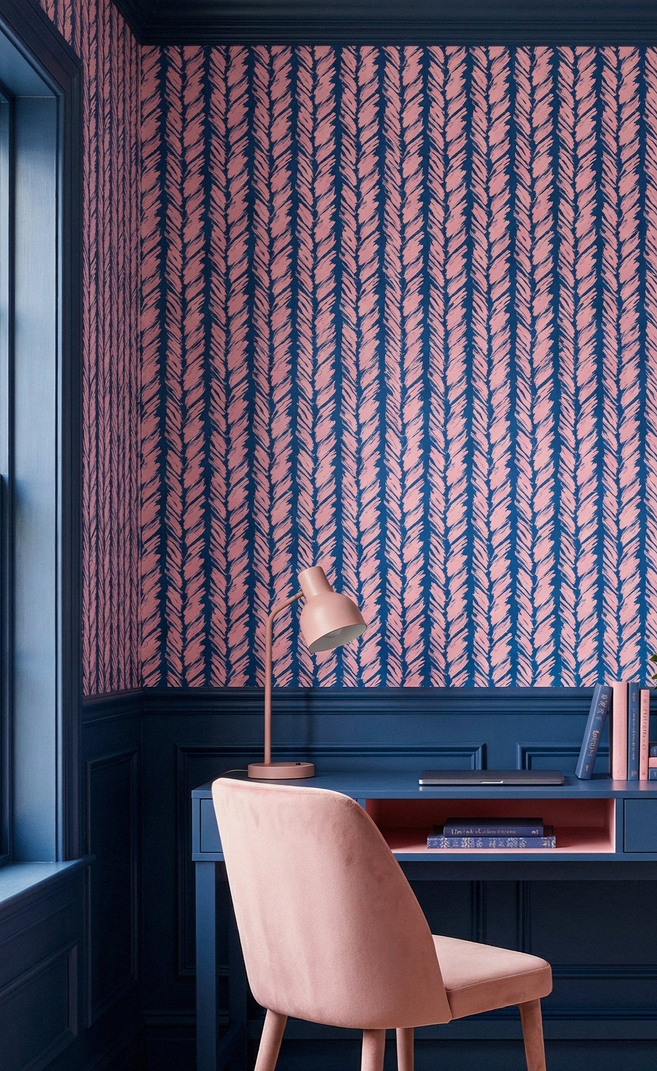 Preppy Brush wallpaper shown in a home office