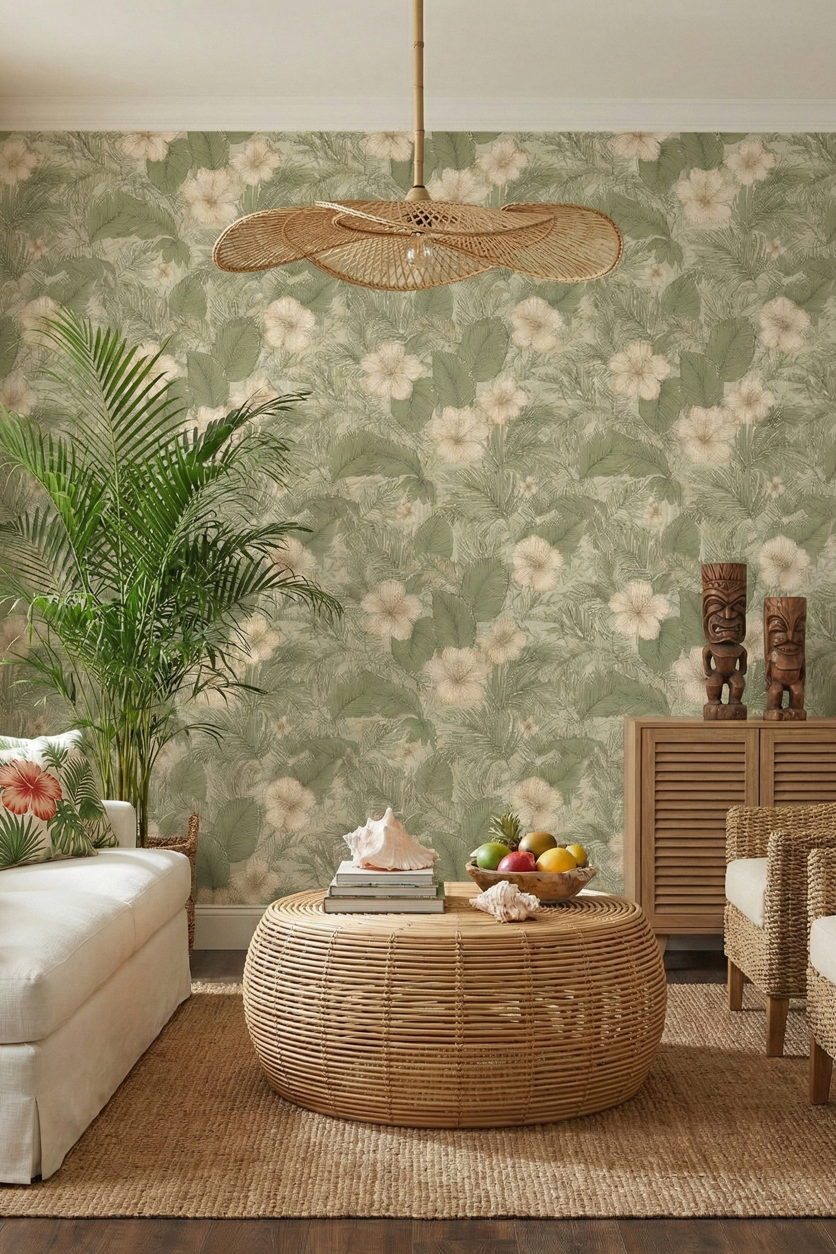 Palm Paradise wallpaper shown in a living room