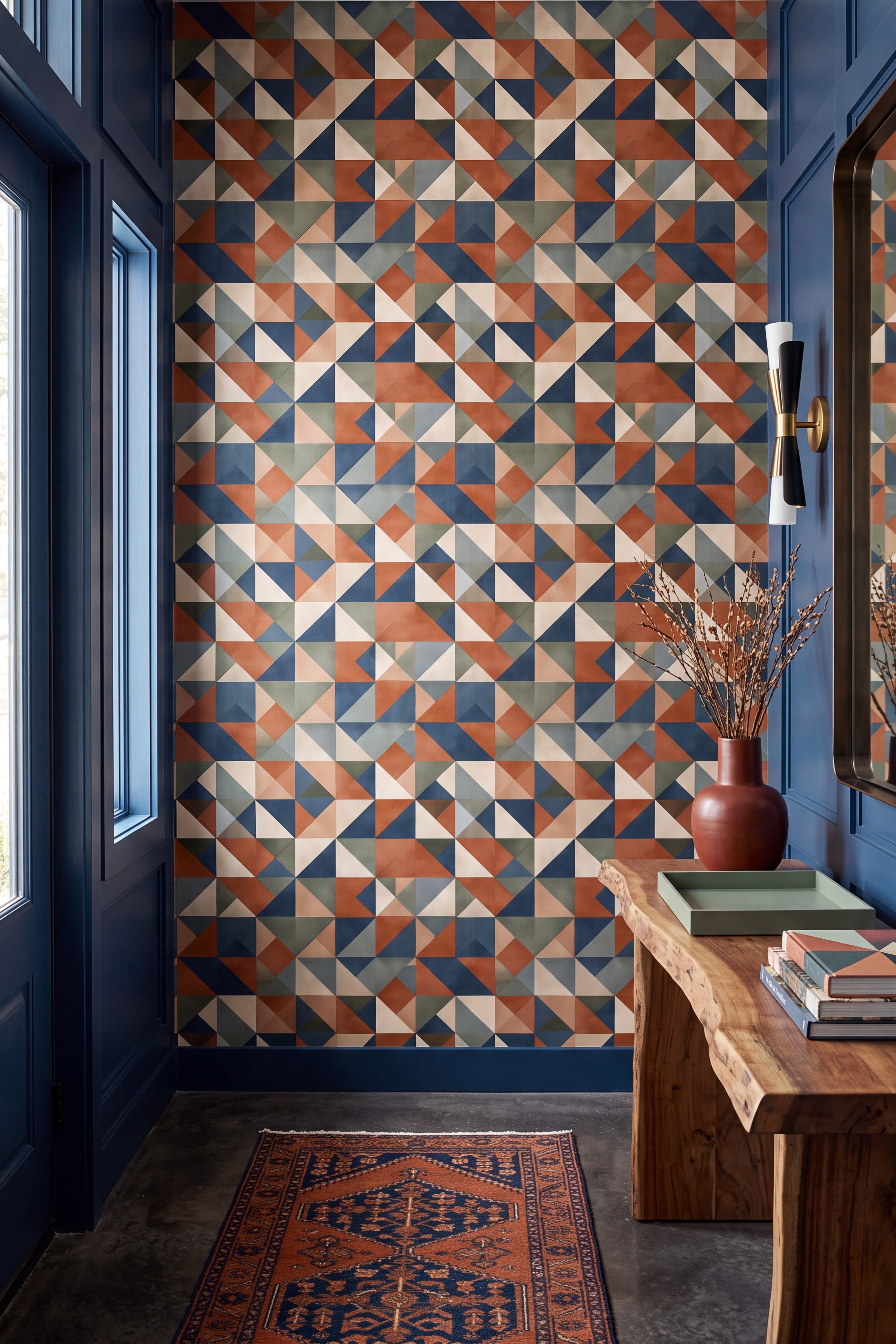 Mid Mod Trio wallpaper shown in an entryway