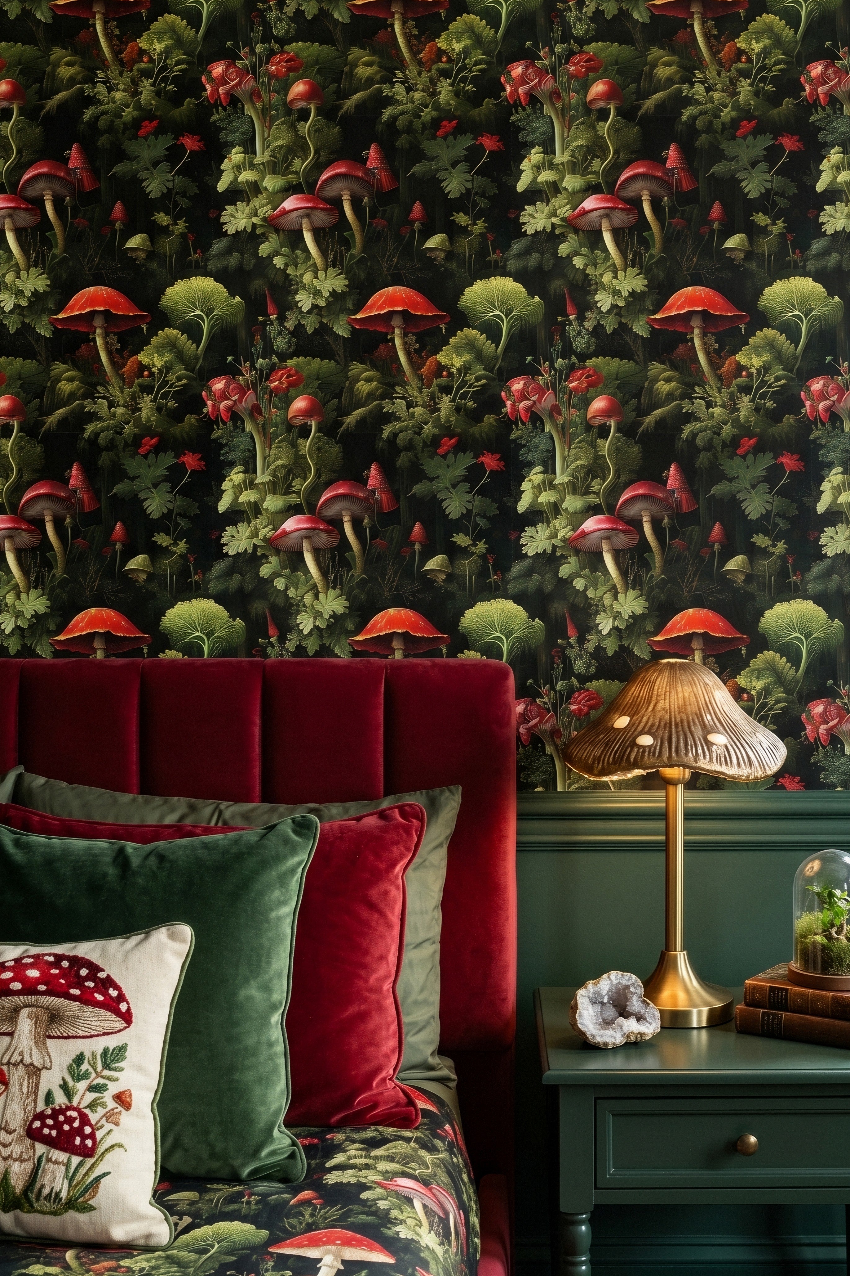 Fairy Ring wallpaper shown in a bedroom