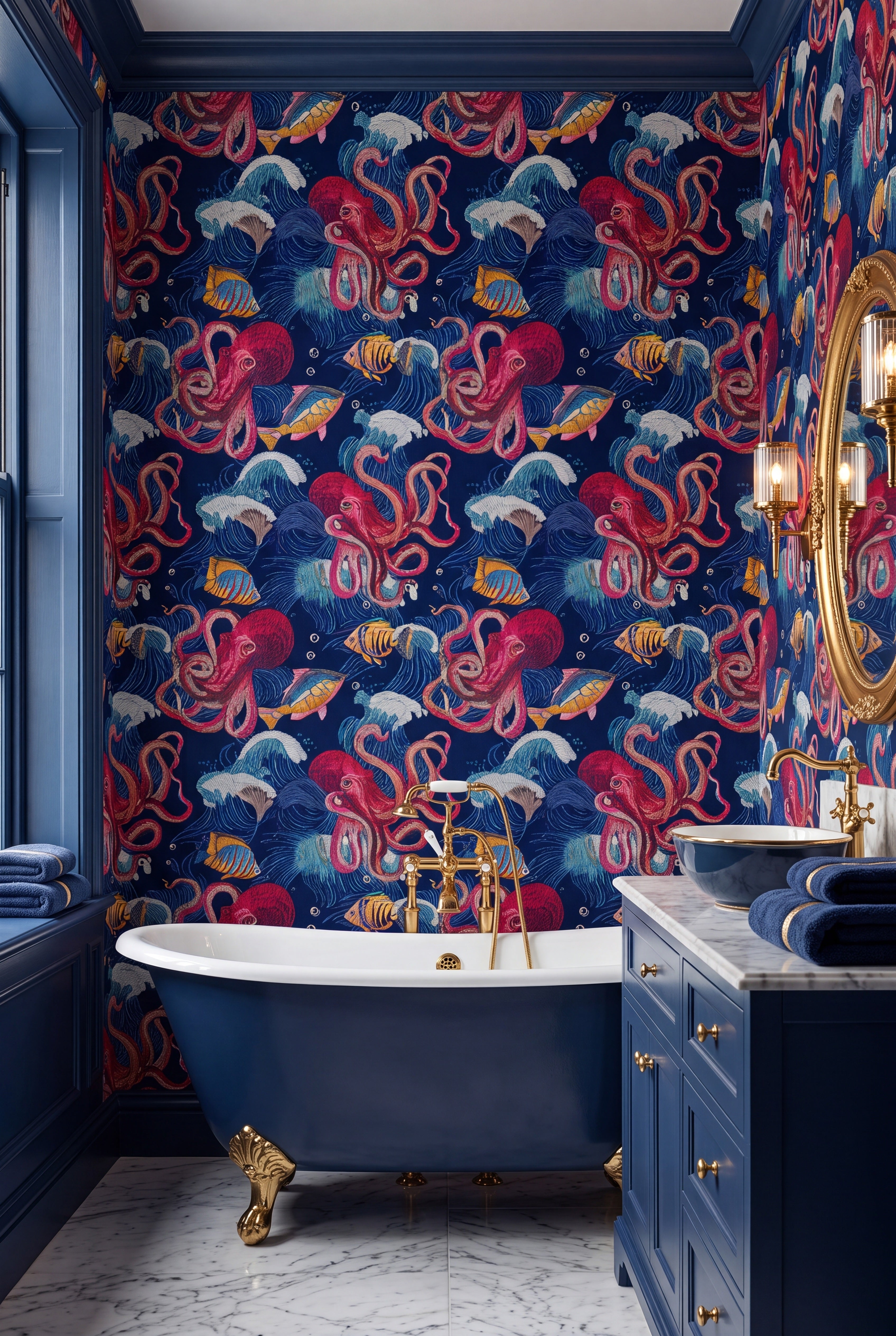 Under the Sea wallpaper shown in a bathroom