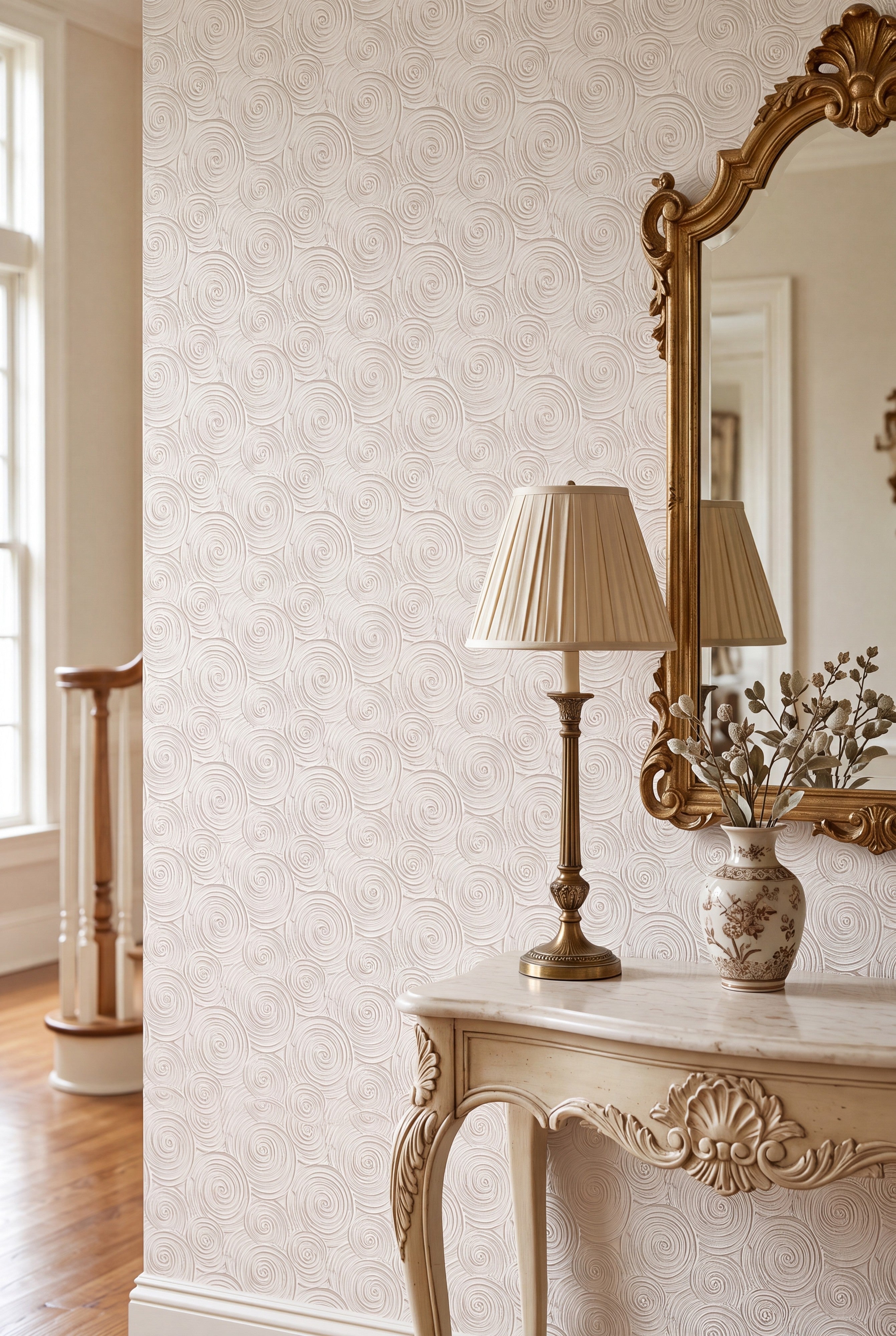 Ivory Swirl wallpaper shown in an entryway