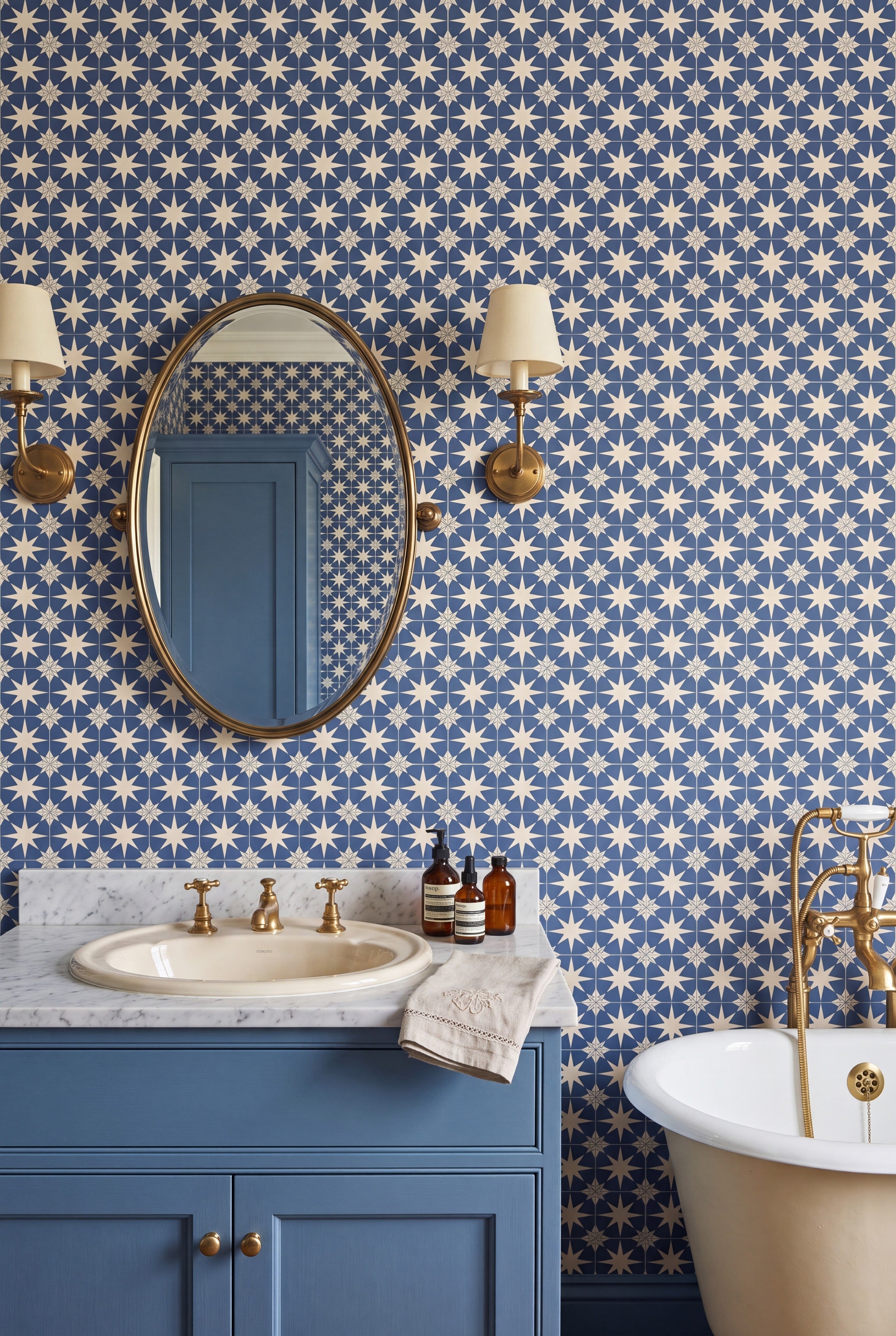 Starboard wallpaper shown in a bathroom