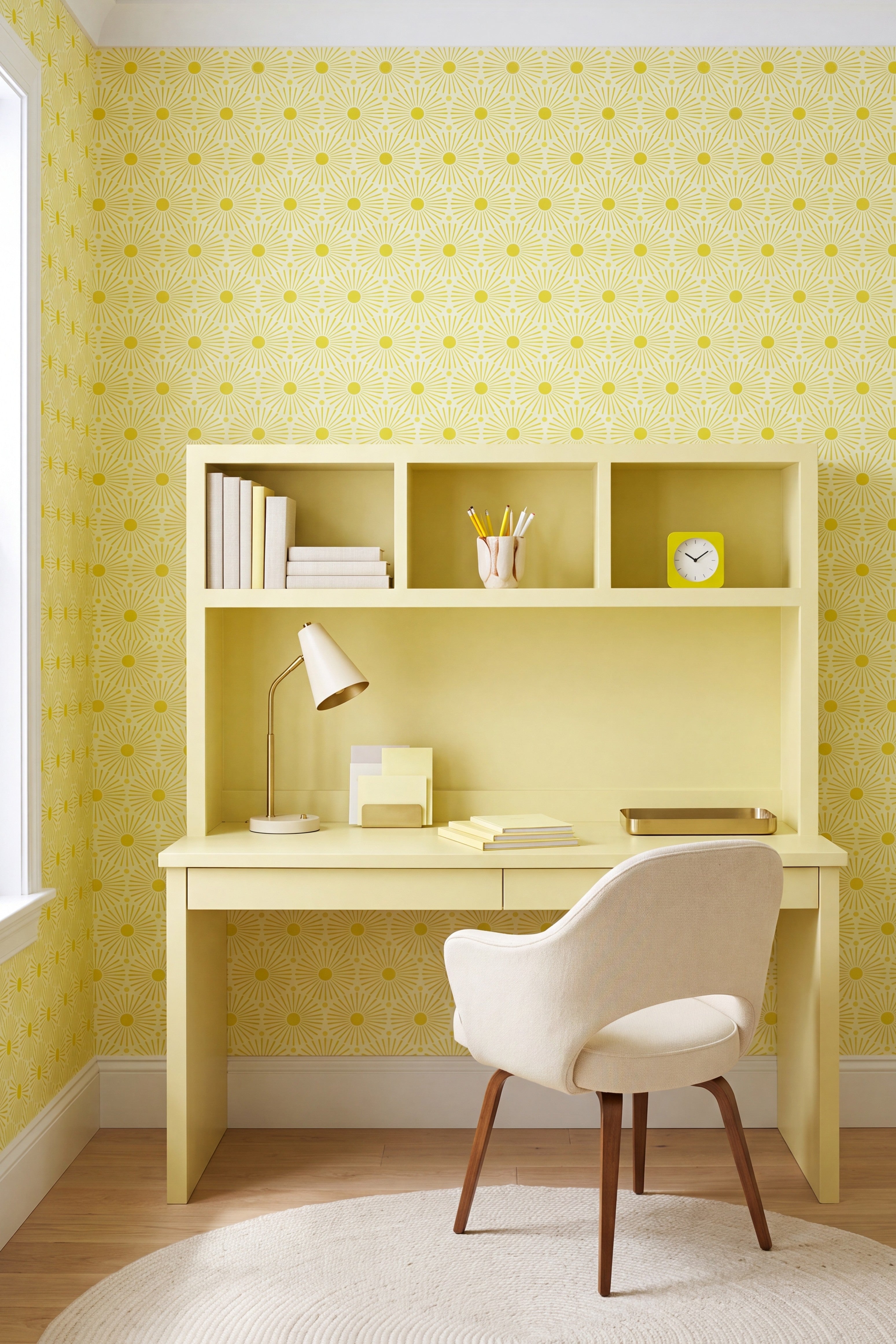 Lemon Burst wallpaper shown in a home office