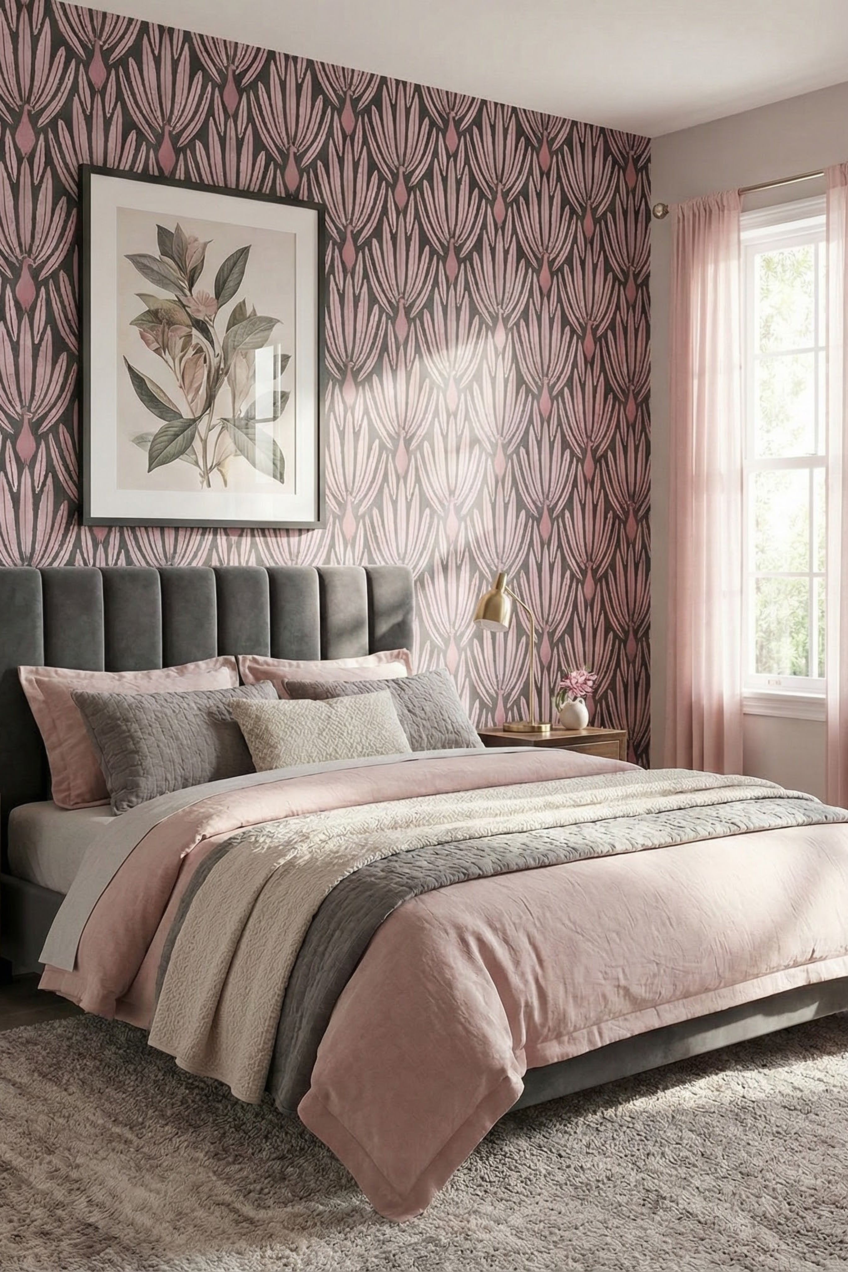 Showgirl wallpaper shown in a bedroom