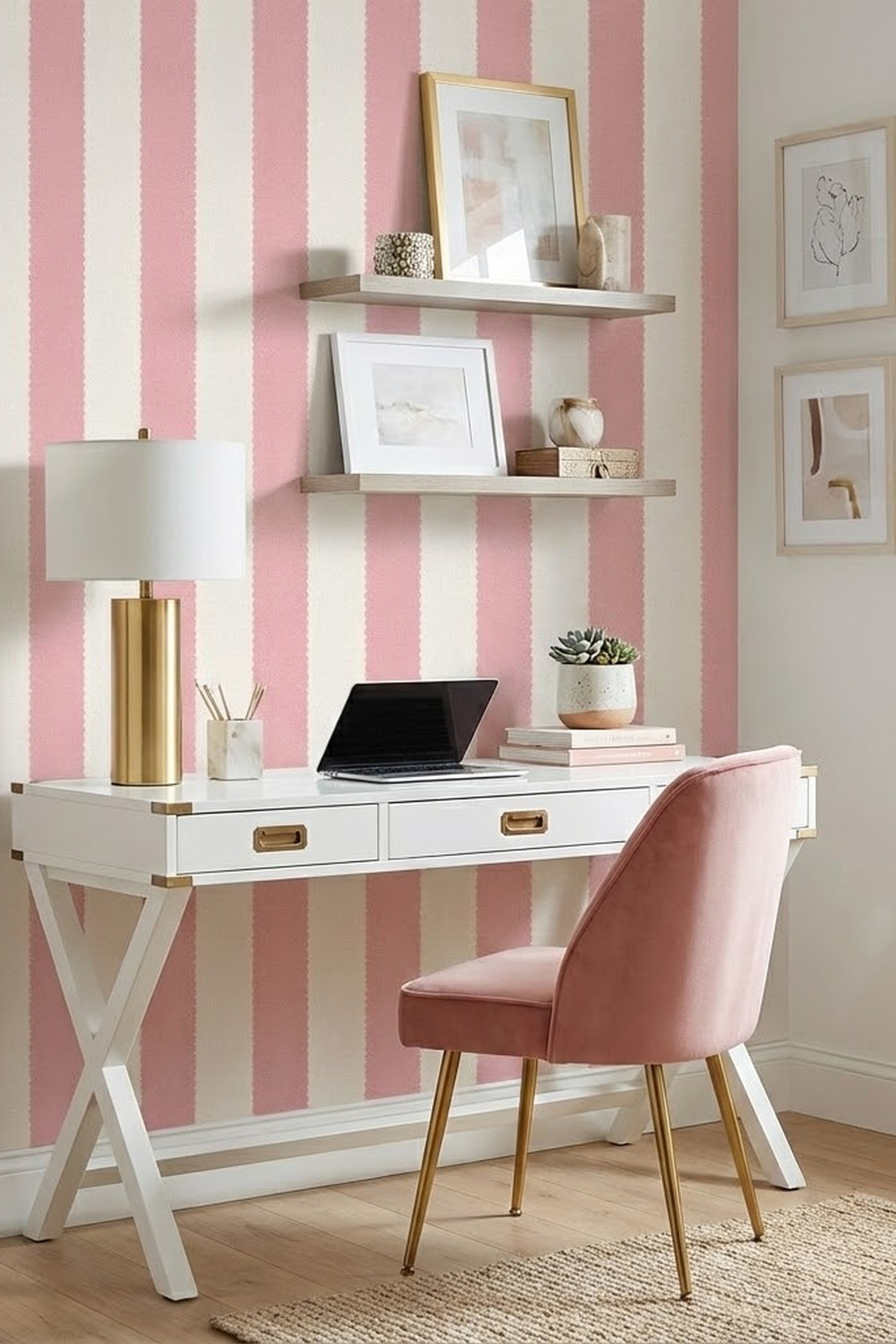 Sugar Scallop wallpaper shown in a home office