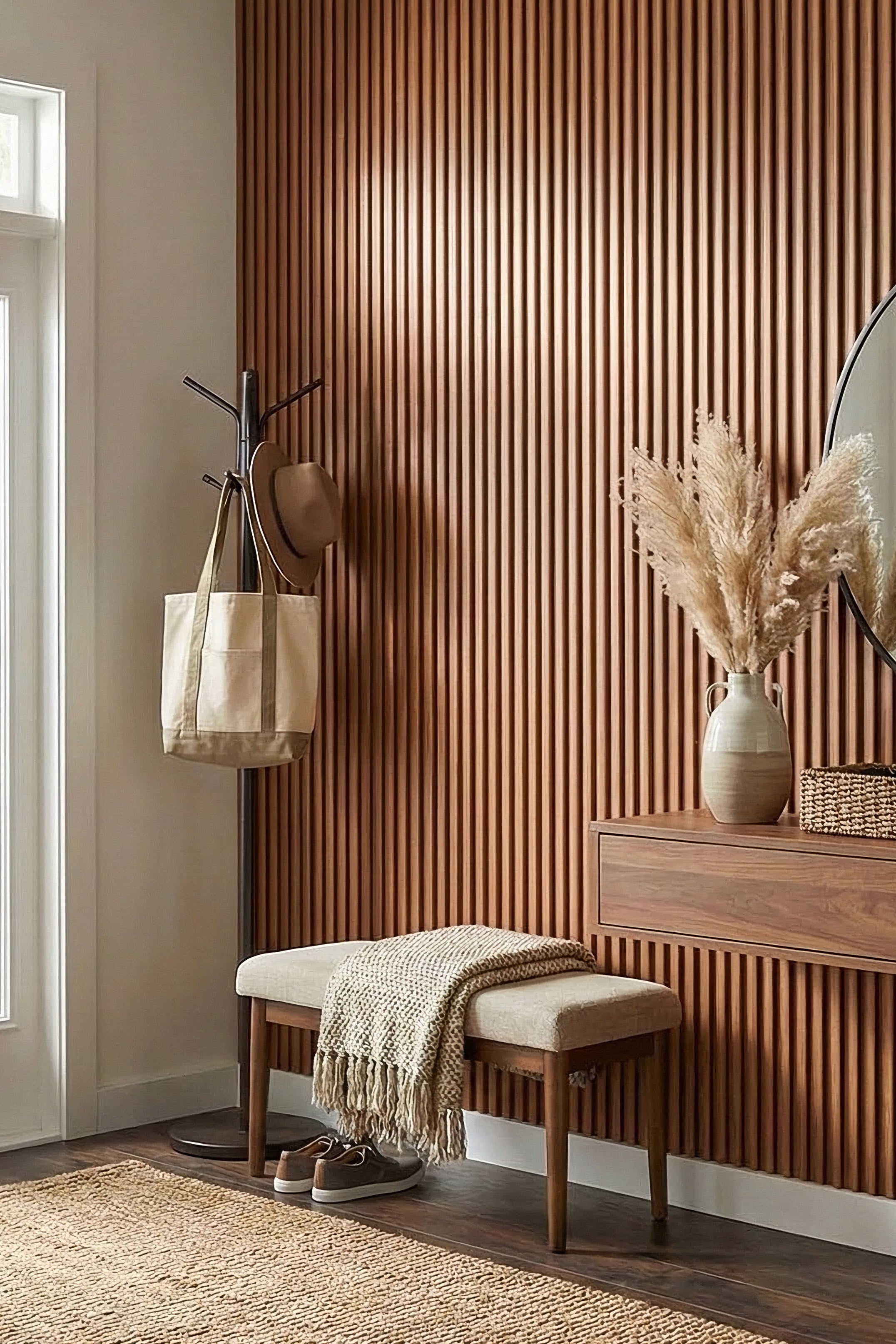 Cabana Slat wallpaper shown in an entryway