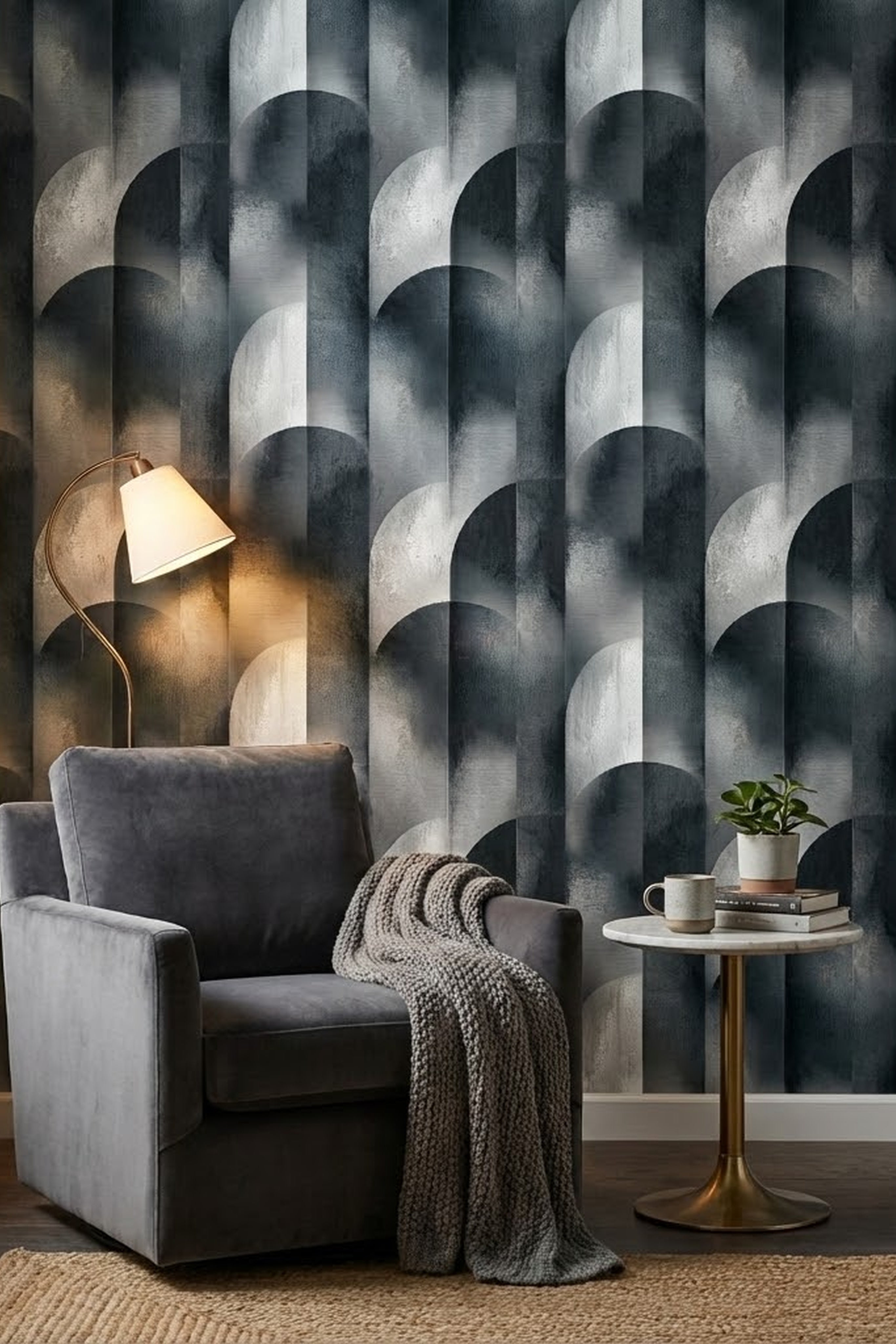 Silver Arch wallpaper shown in a reading corner