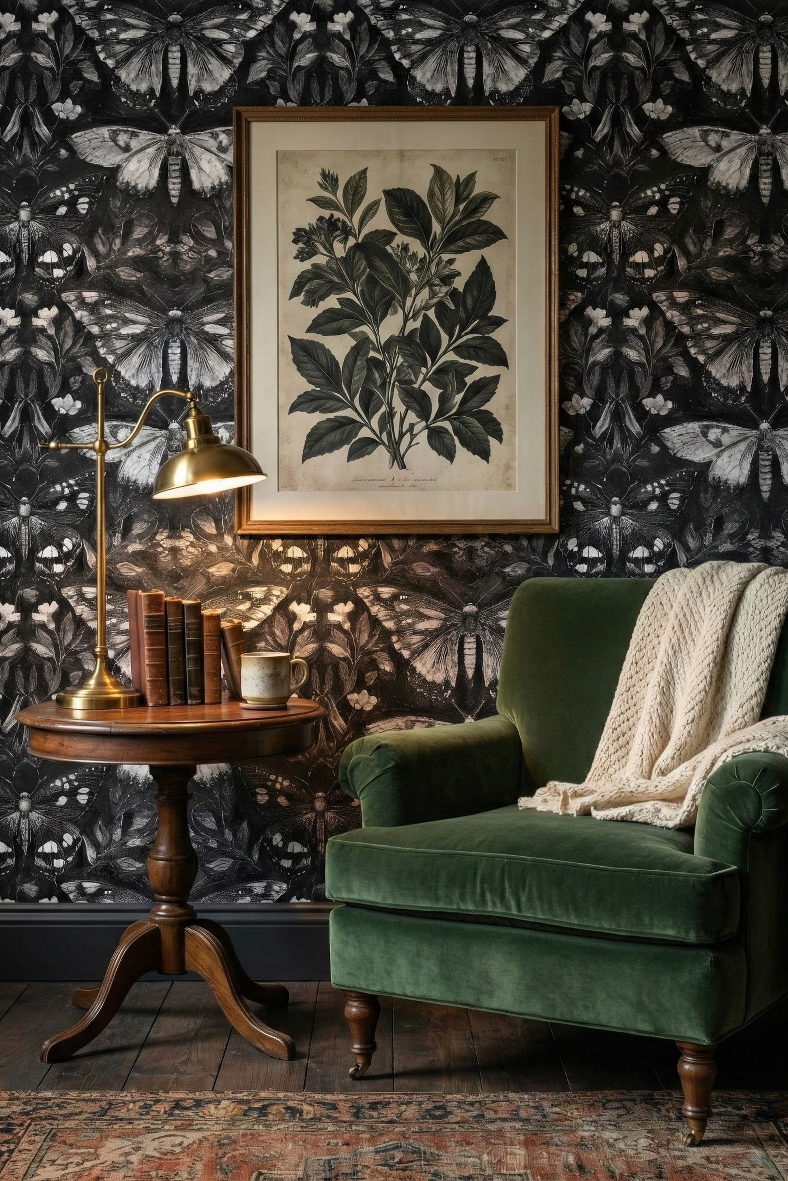 Gothic Flutter wallpaper shown in a reading corner