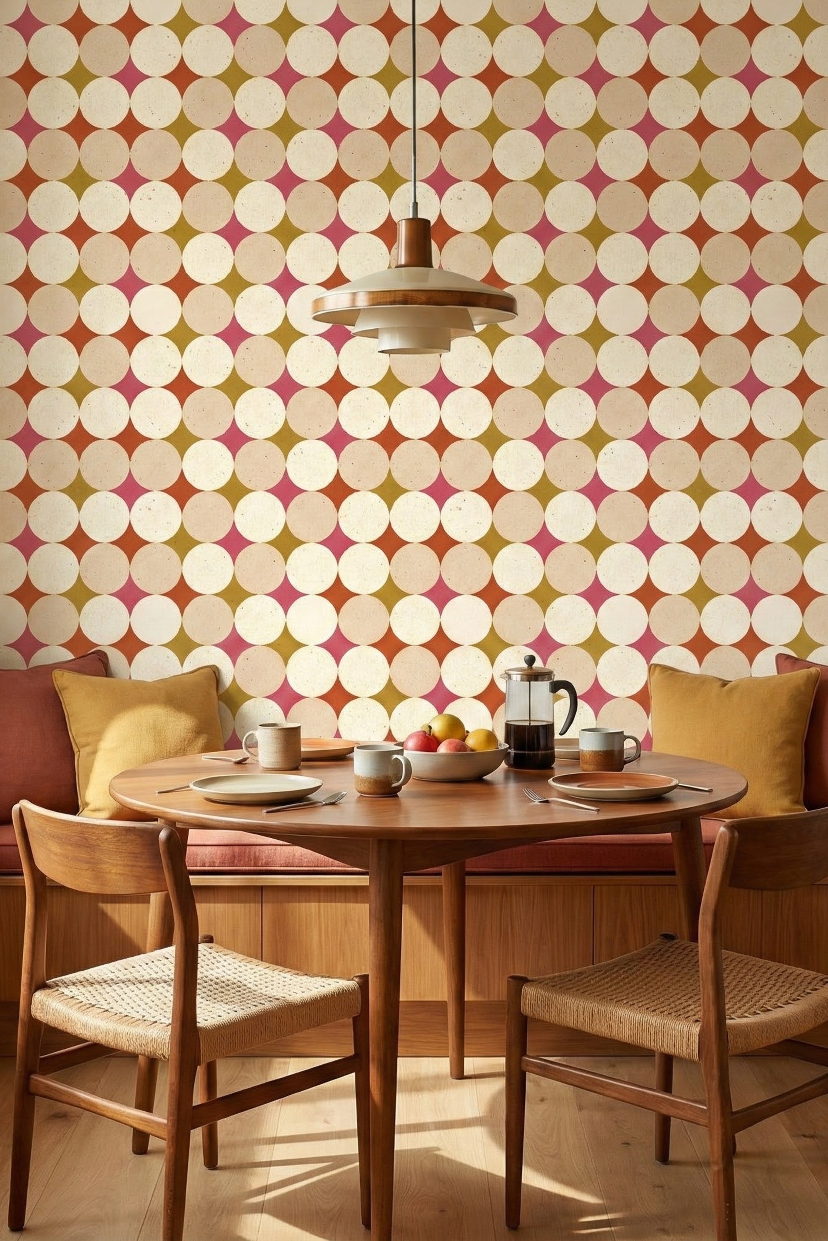 Circle Back wallpaper shown in a cozy nook