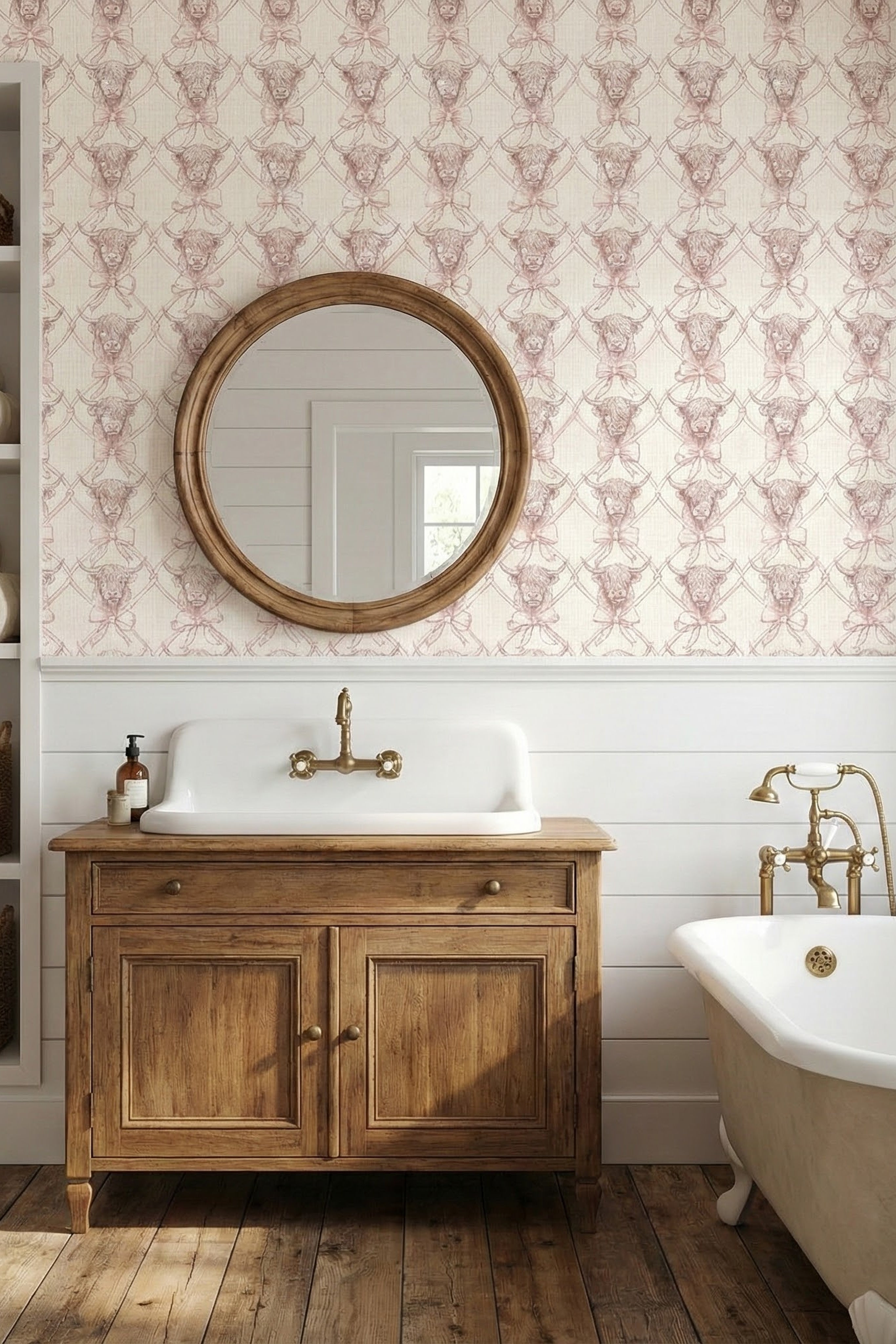 Highland Sweetheart wallpaper shown in a bathroom