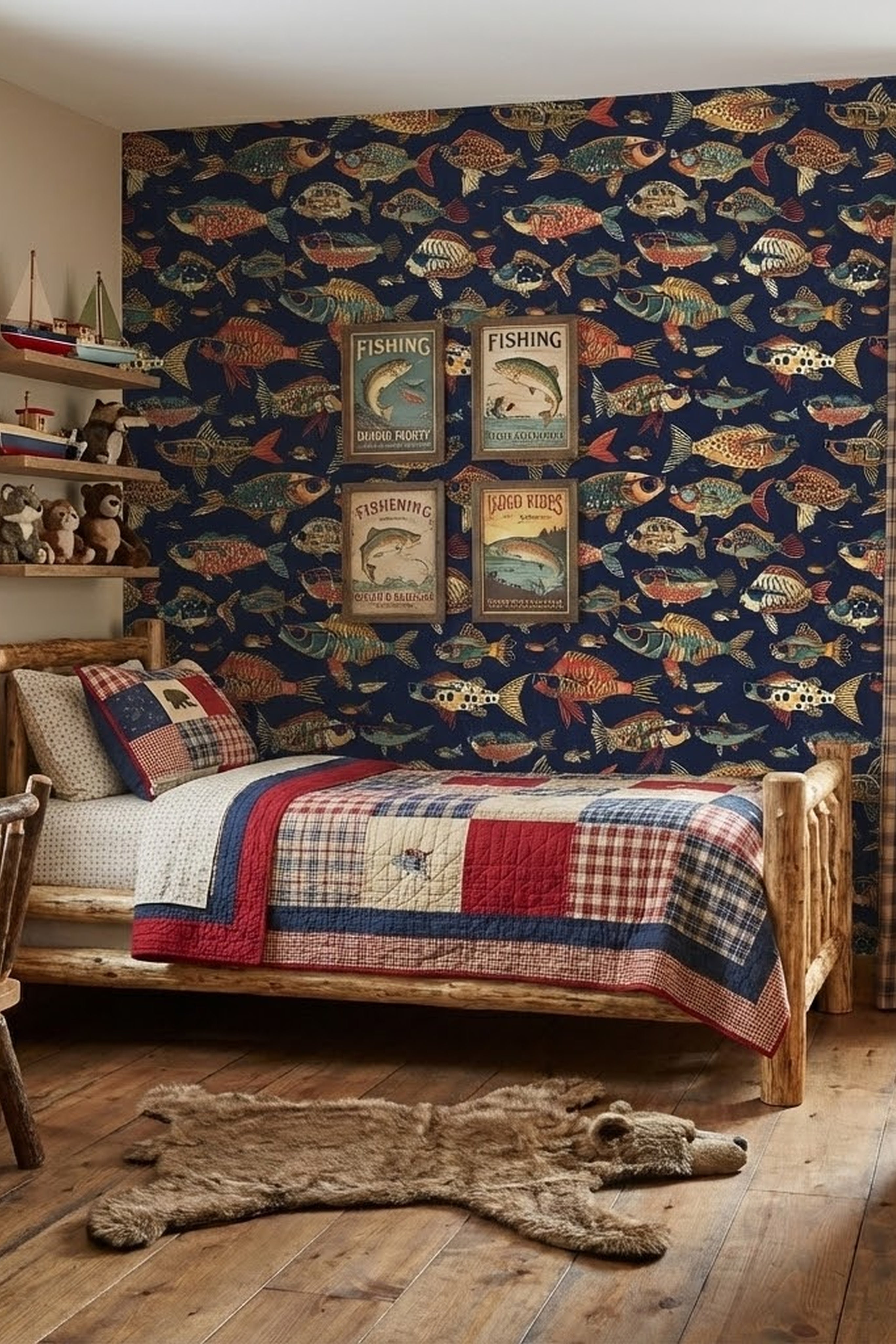 Gone Fishin' wallpaper shown in a bedroom