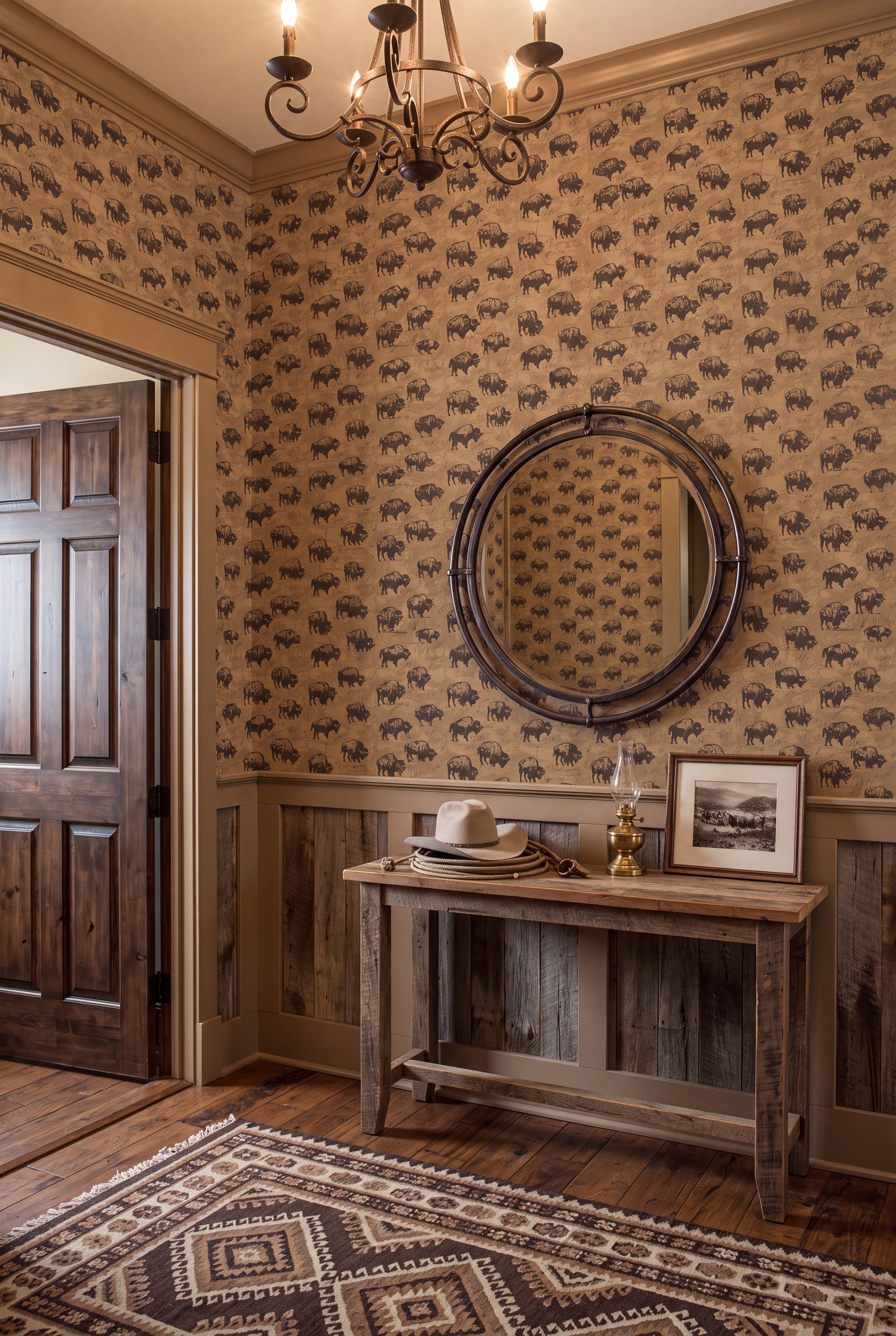 Shady Buffalo wallpaper shown in an entryway