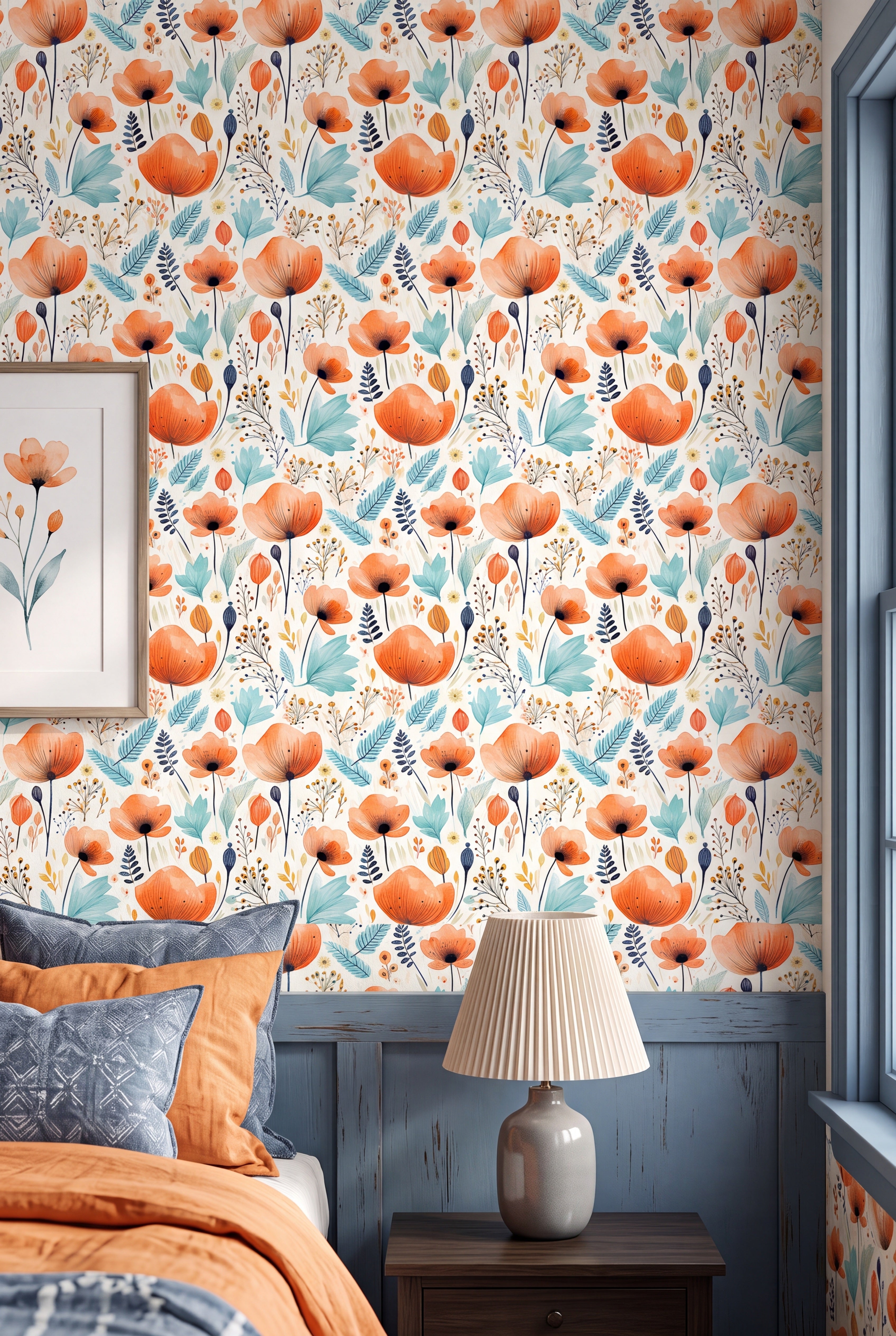 Marmalade Grove wallpaper shown in a bedroom