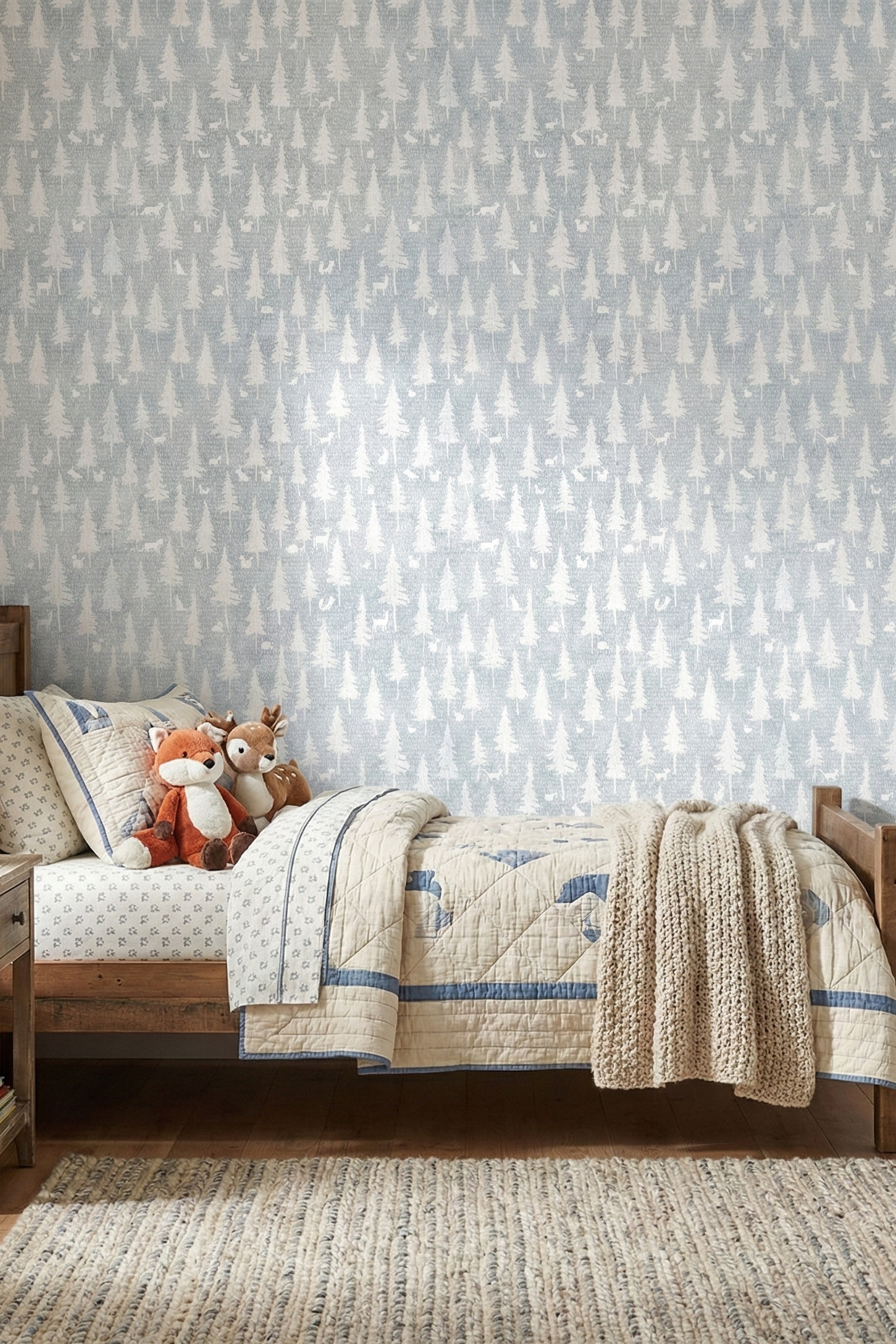 Storybook Forest wallpaper shown in a bedroom