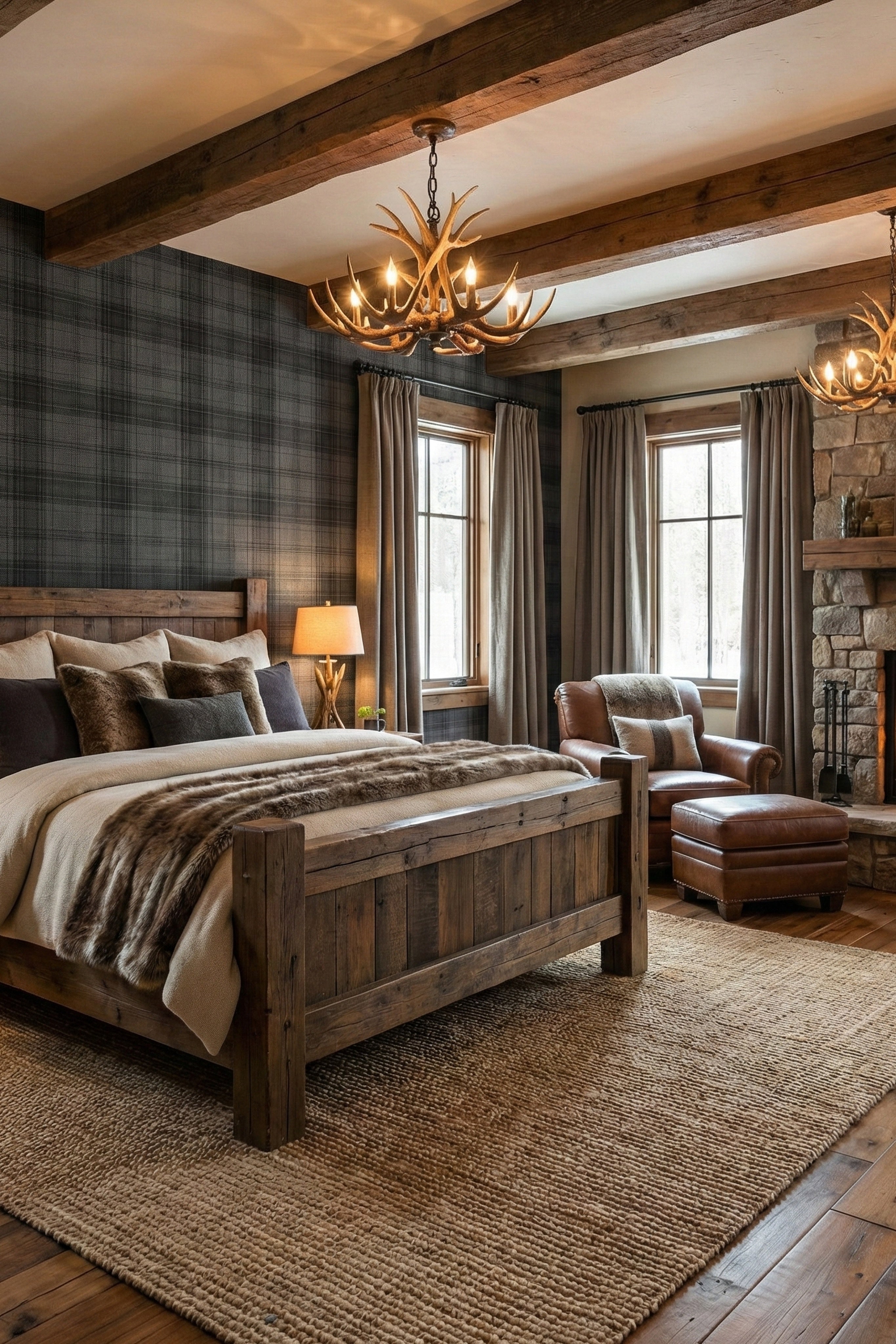 Charcoal Flannel wallpaper shown in a bedroom