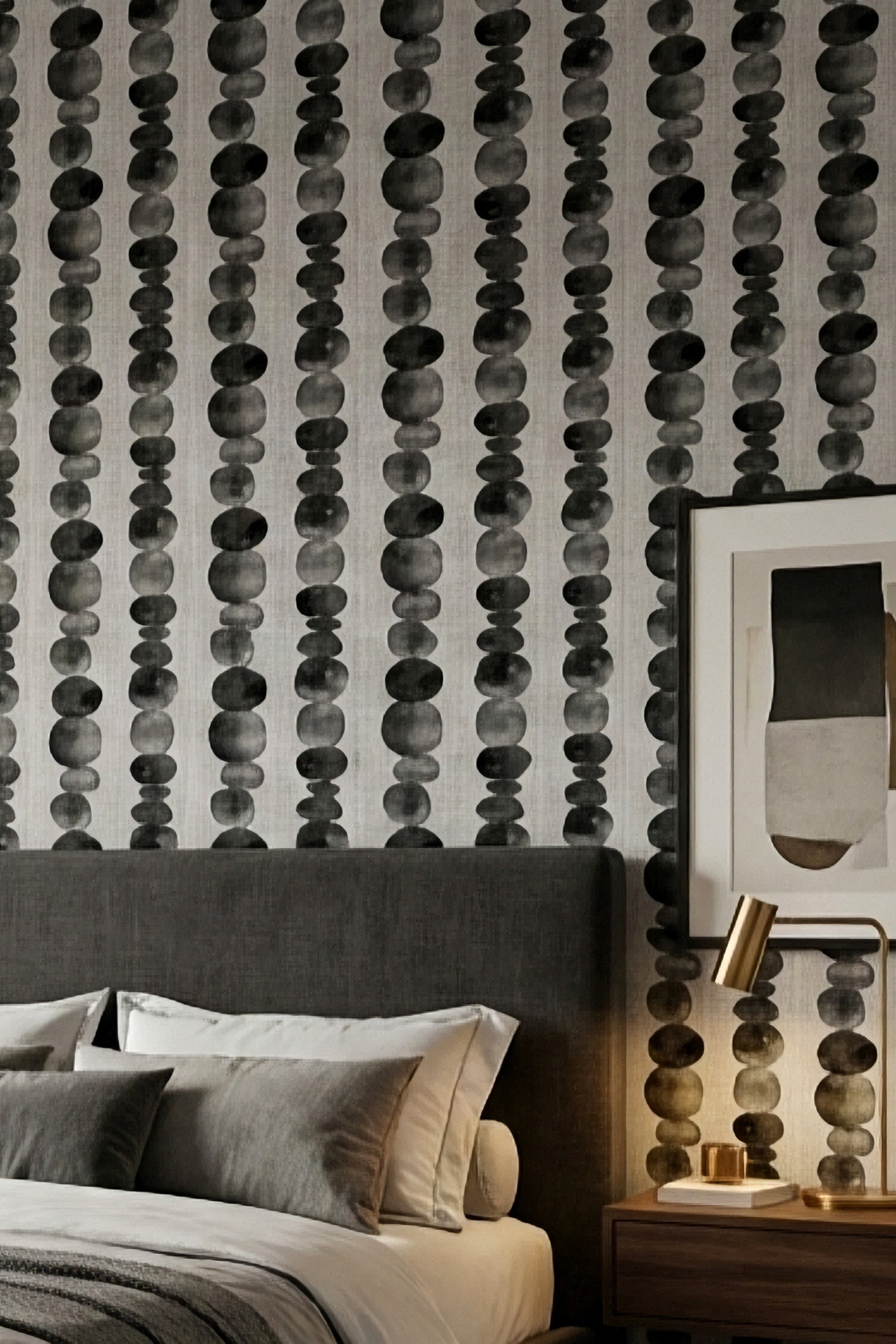 Ink Drops wallpaper shown in a bedroom