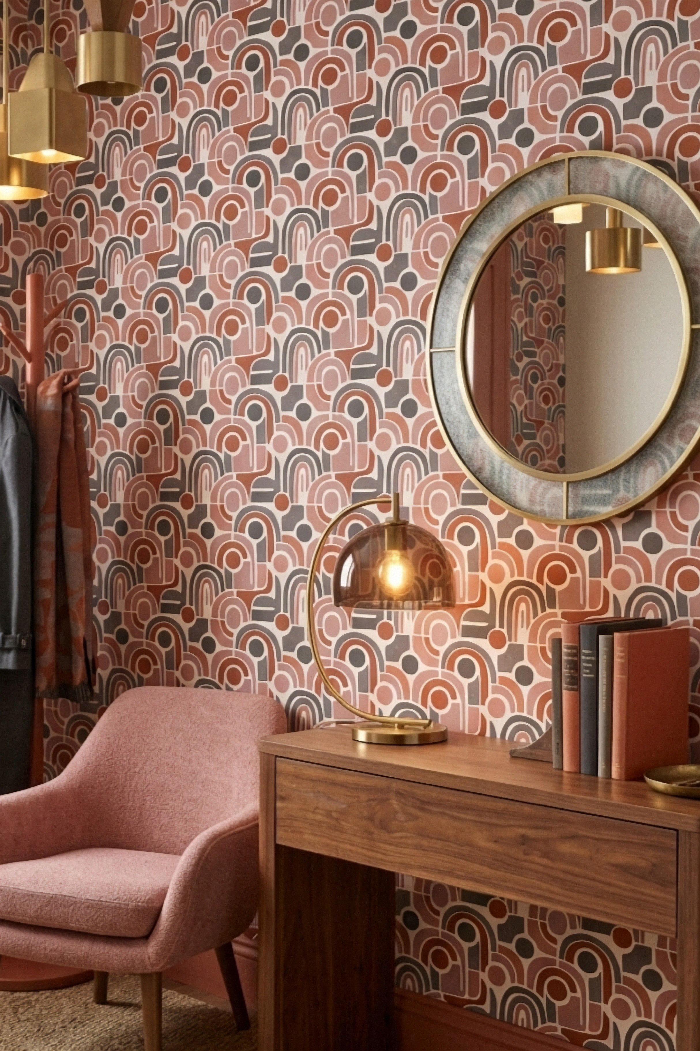 Blush Century wallpaper shown in an entryway