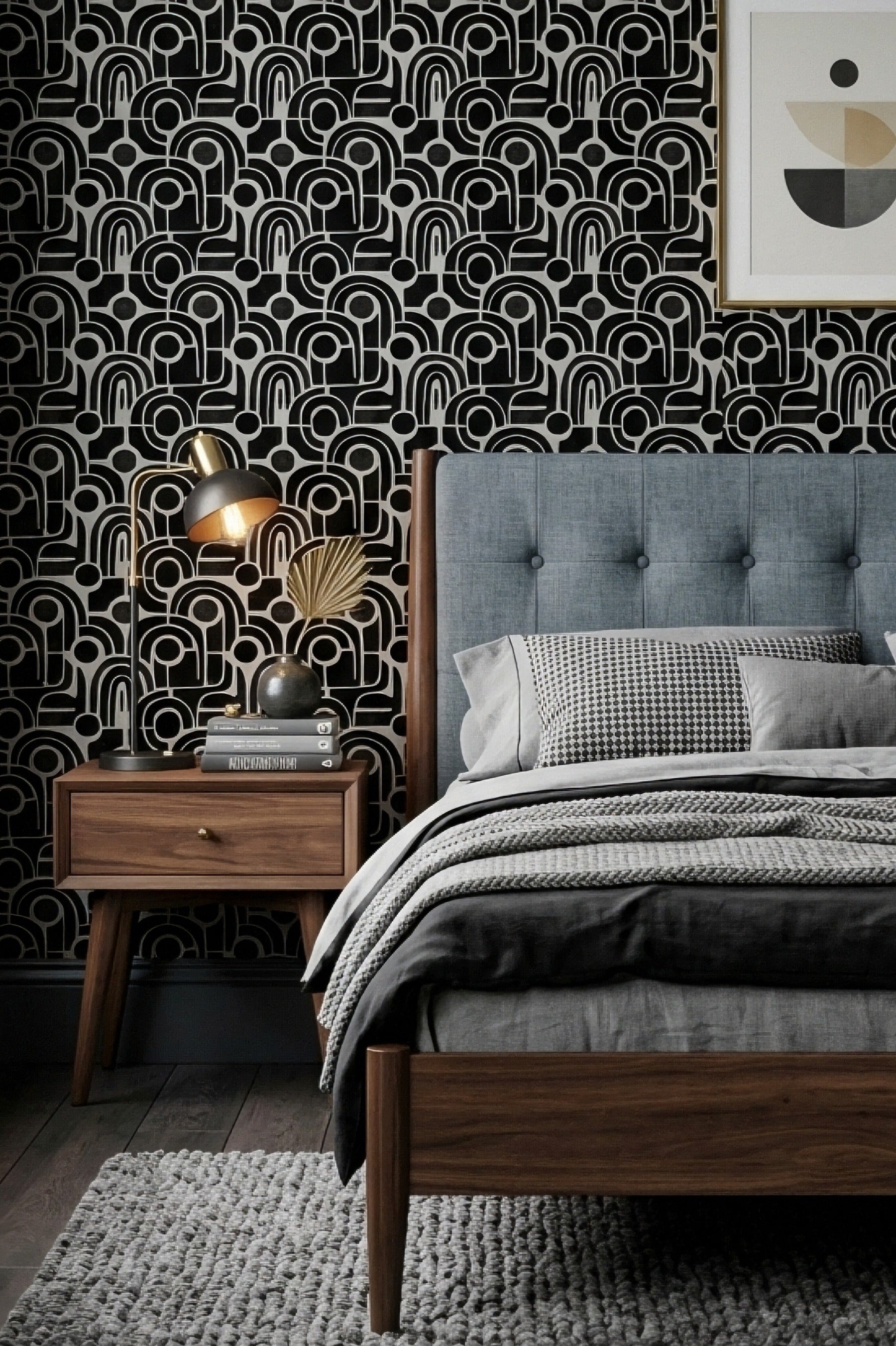 Bold Century wallpaper shown in a bedroom