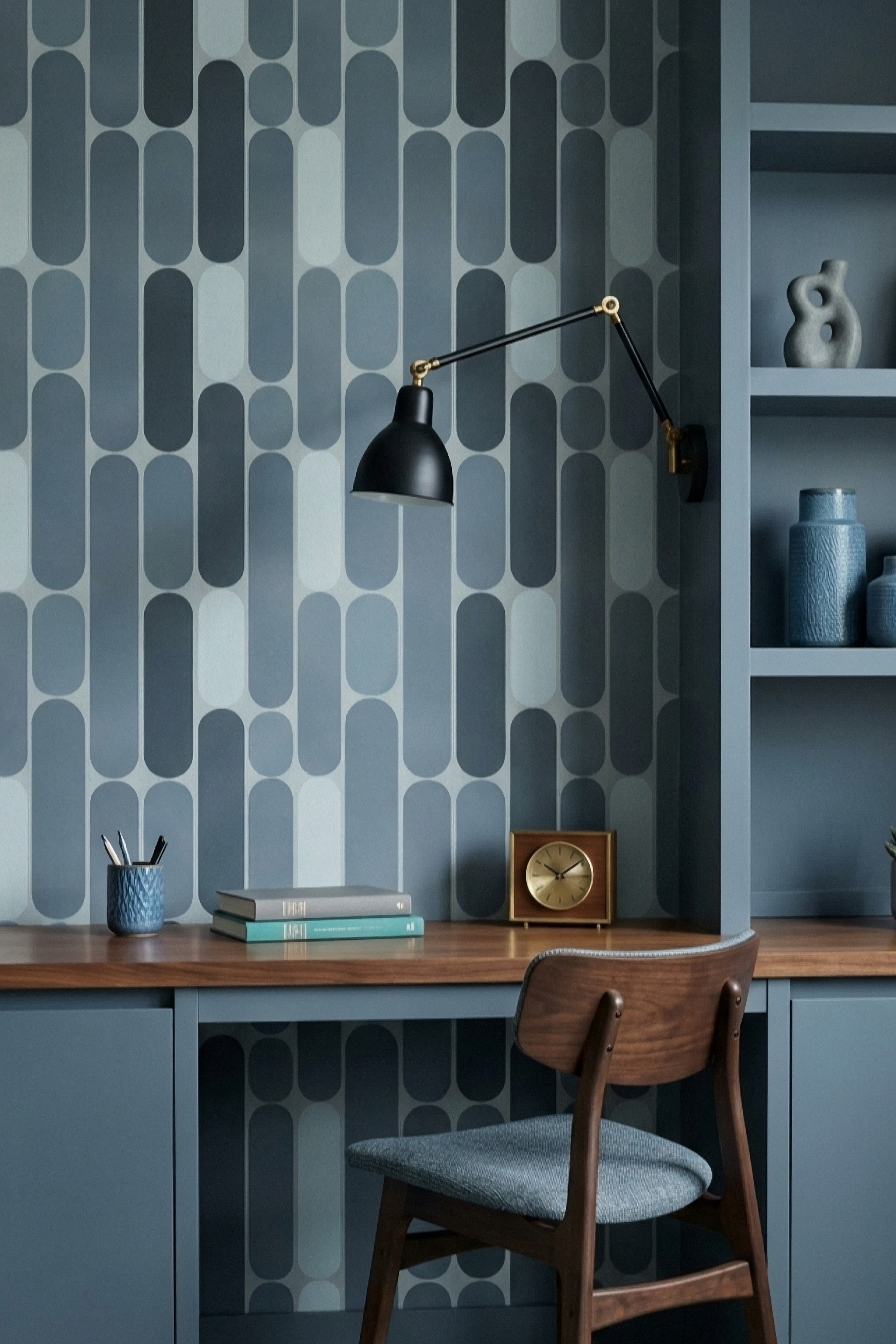 Slate Century wallpaper shown in a home office
