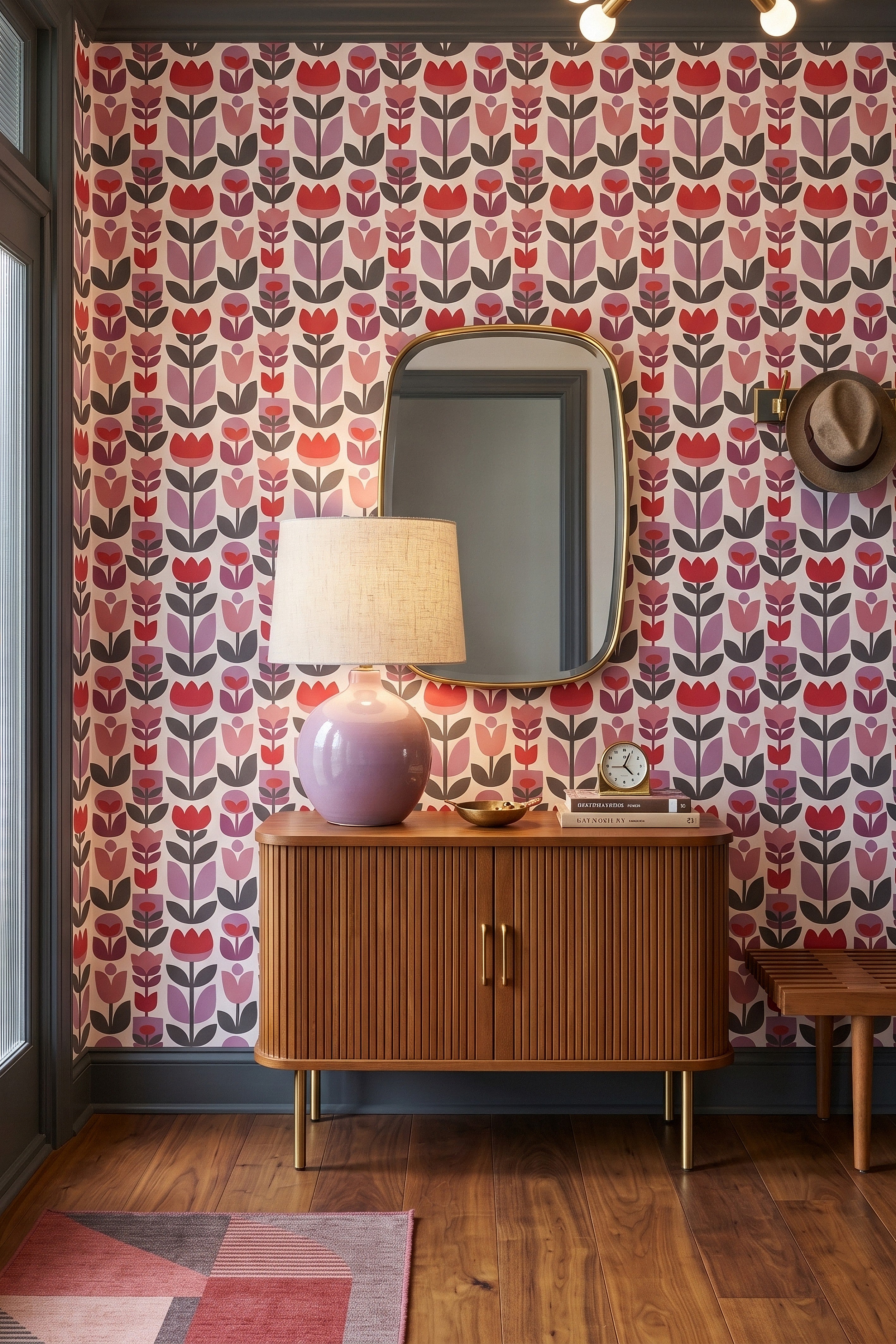Tulip Mania wallpaper shown in an entryway