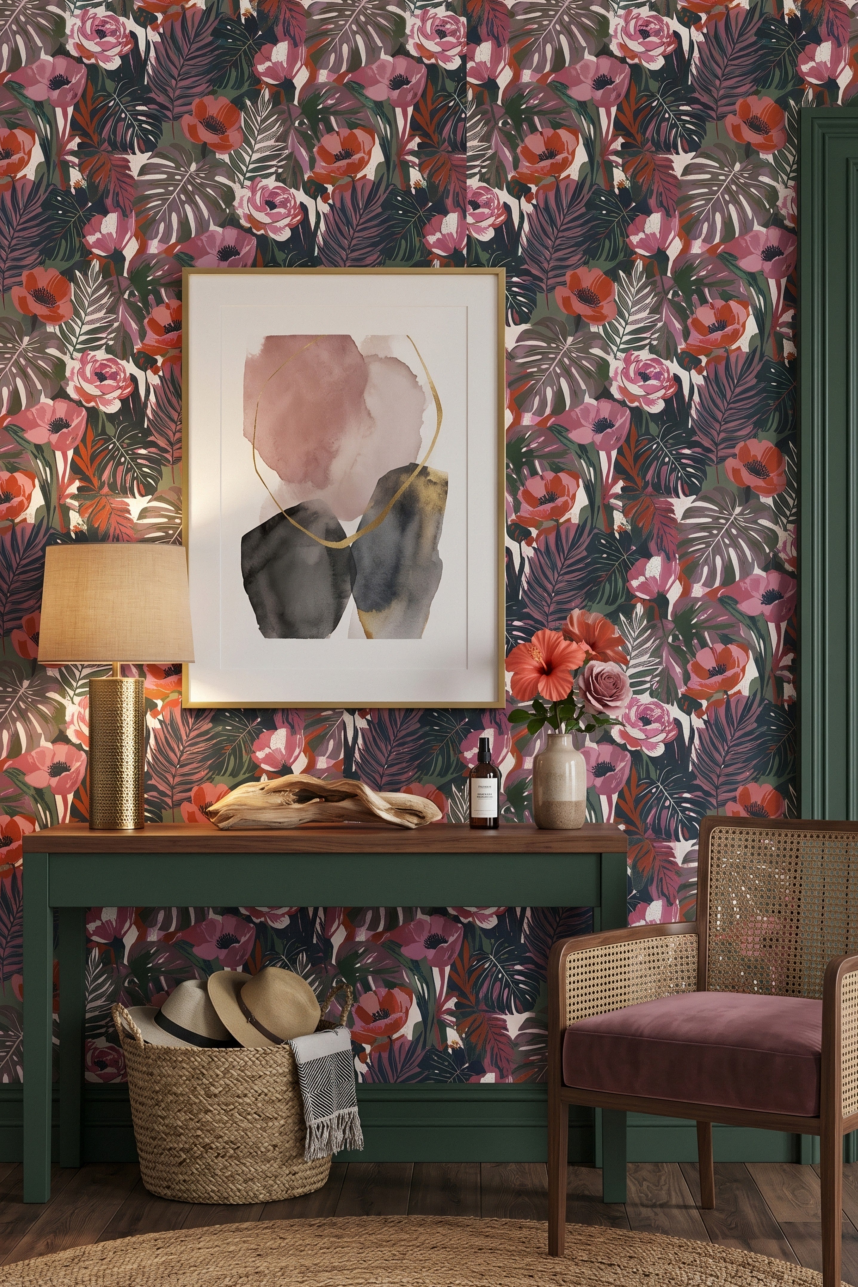 Tropic Punch wallpaper shown in an entryway