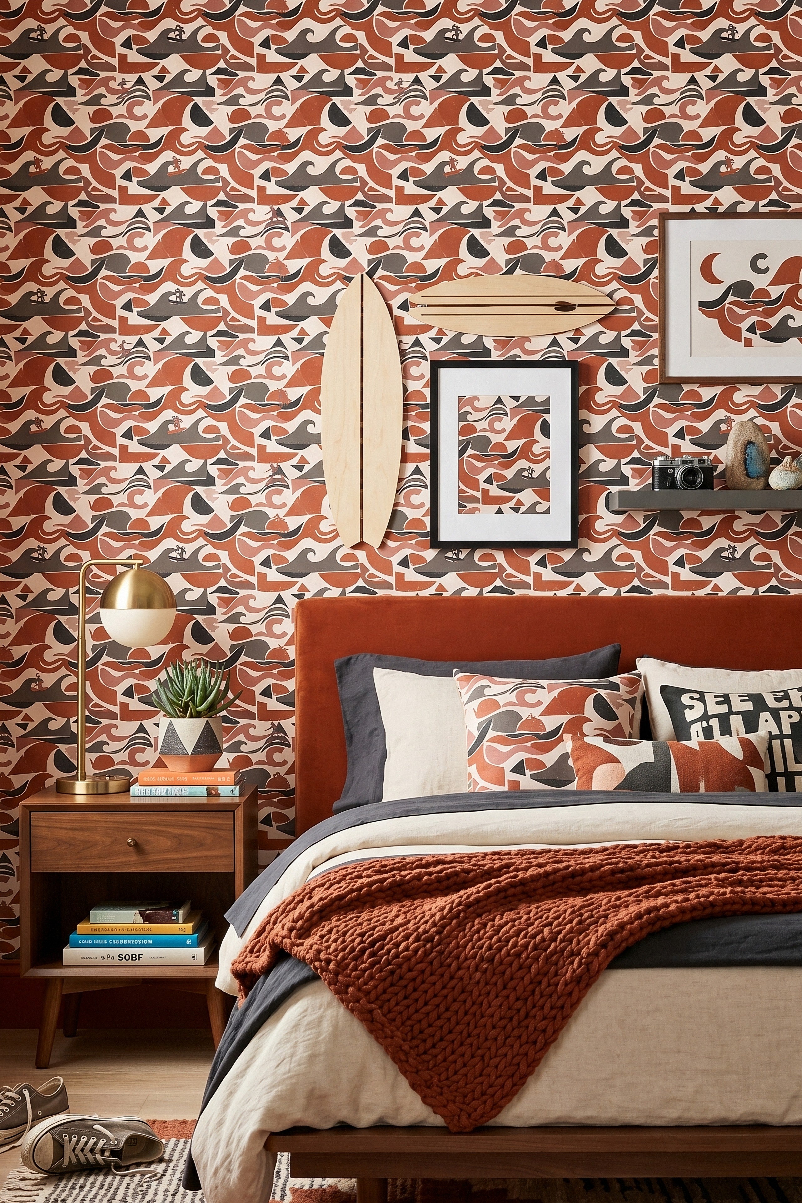 Desert Wave wallpaper shown in a bedroom