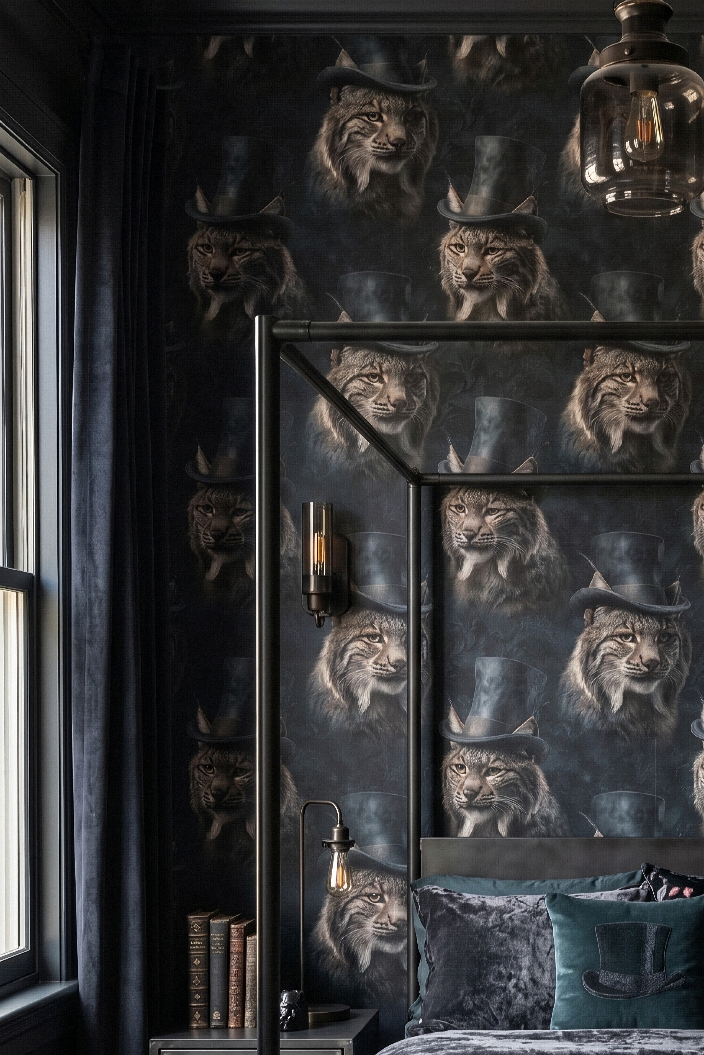 Dapper Bobcat wallpaper shown in a bedroom