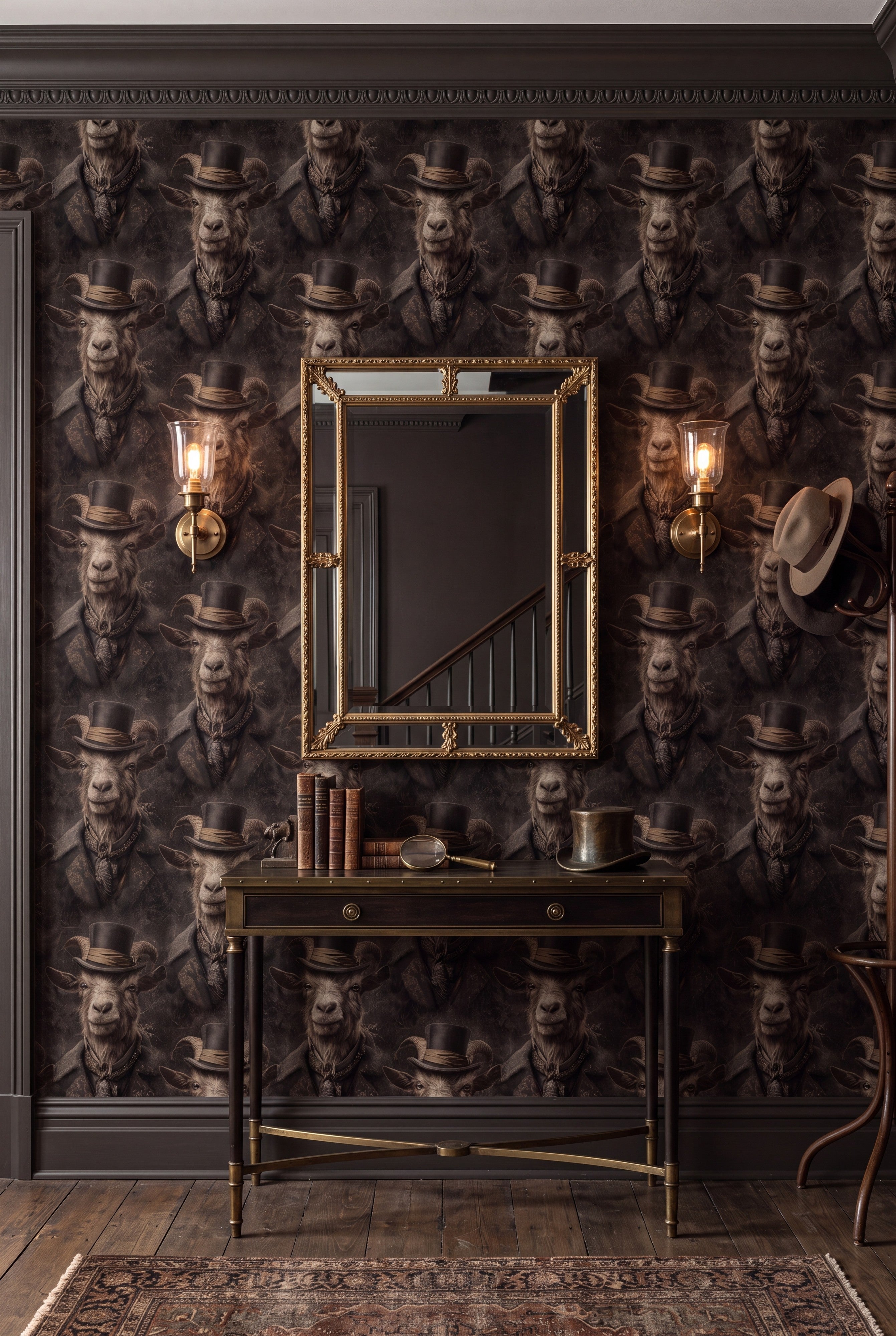 The Old Goat wallpaper shown in an entryway