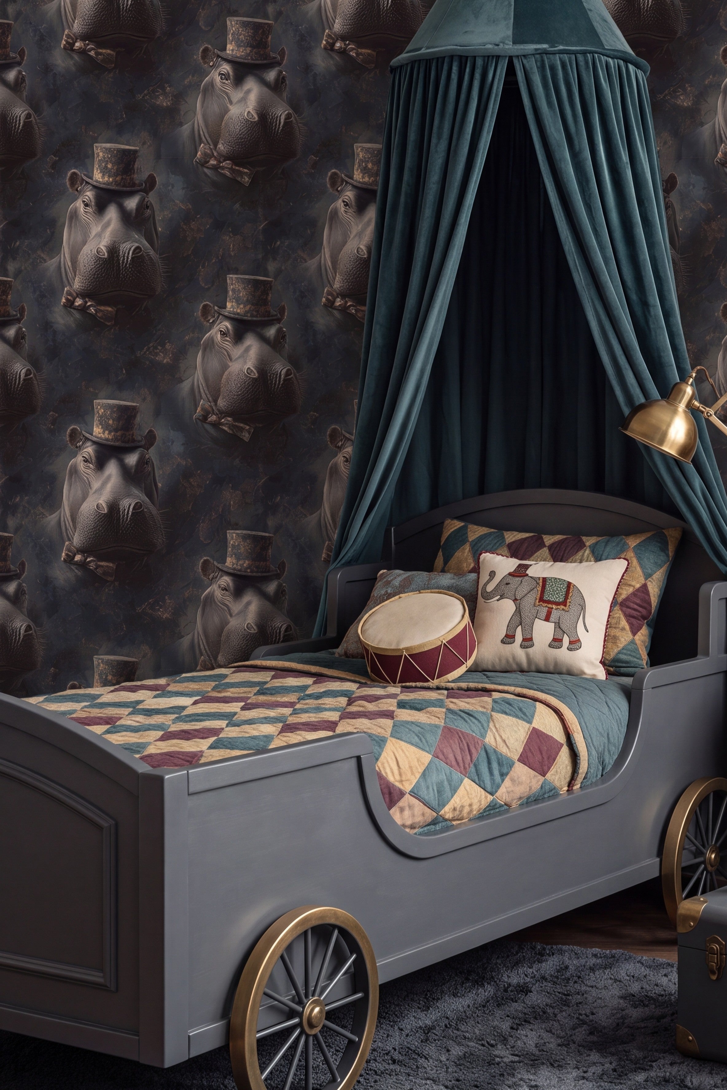 River Baron wallpaper shown in a kids room